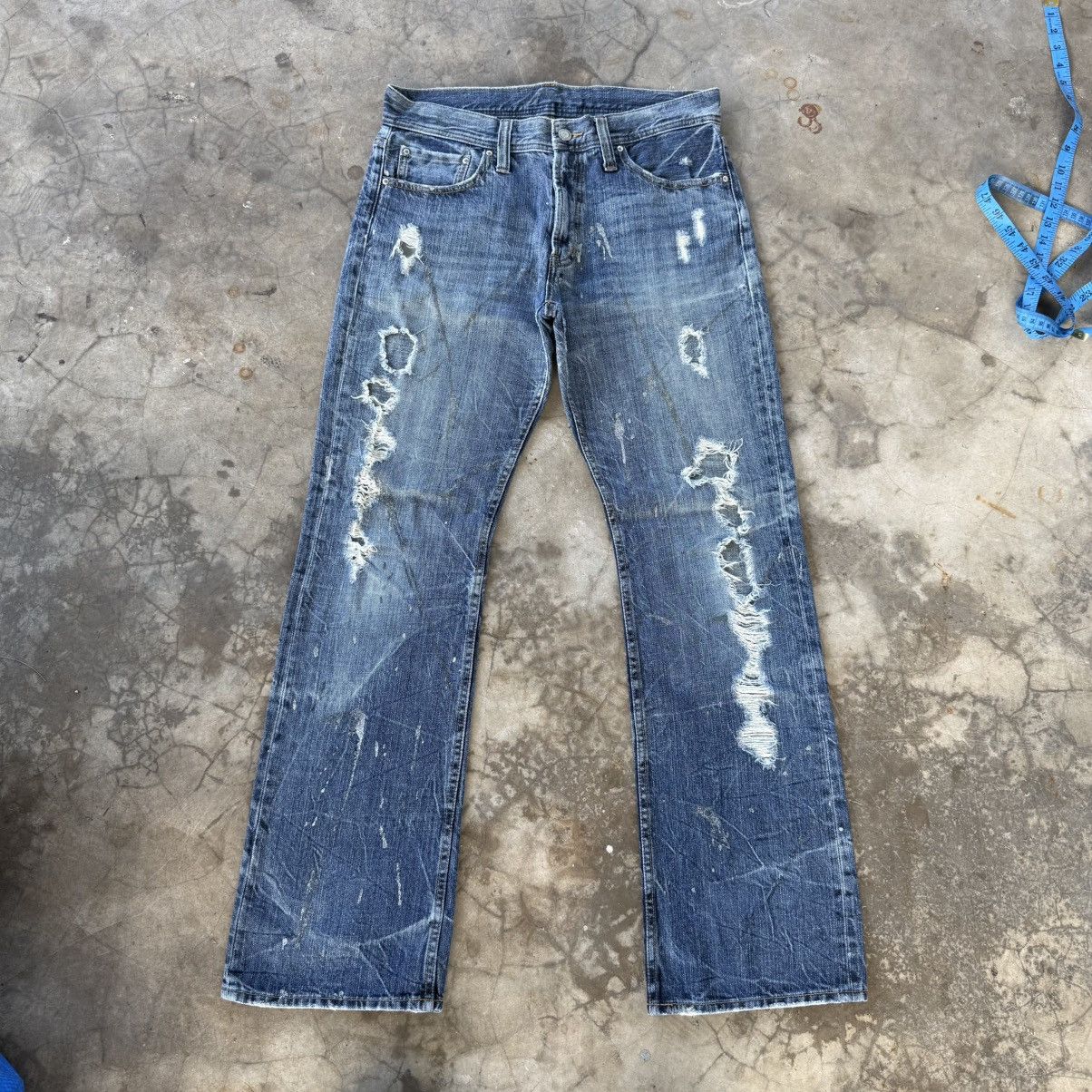 Japanese Brand W33 Vintage HM208B Faded Ripped Flare Denim Jean Pants Size US 33 - 1 Thumbnail