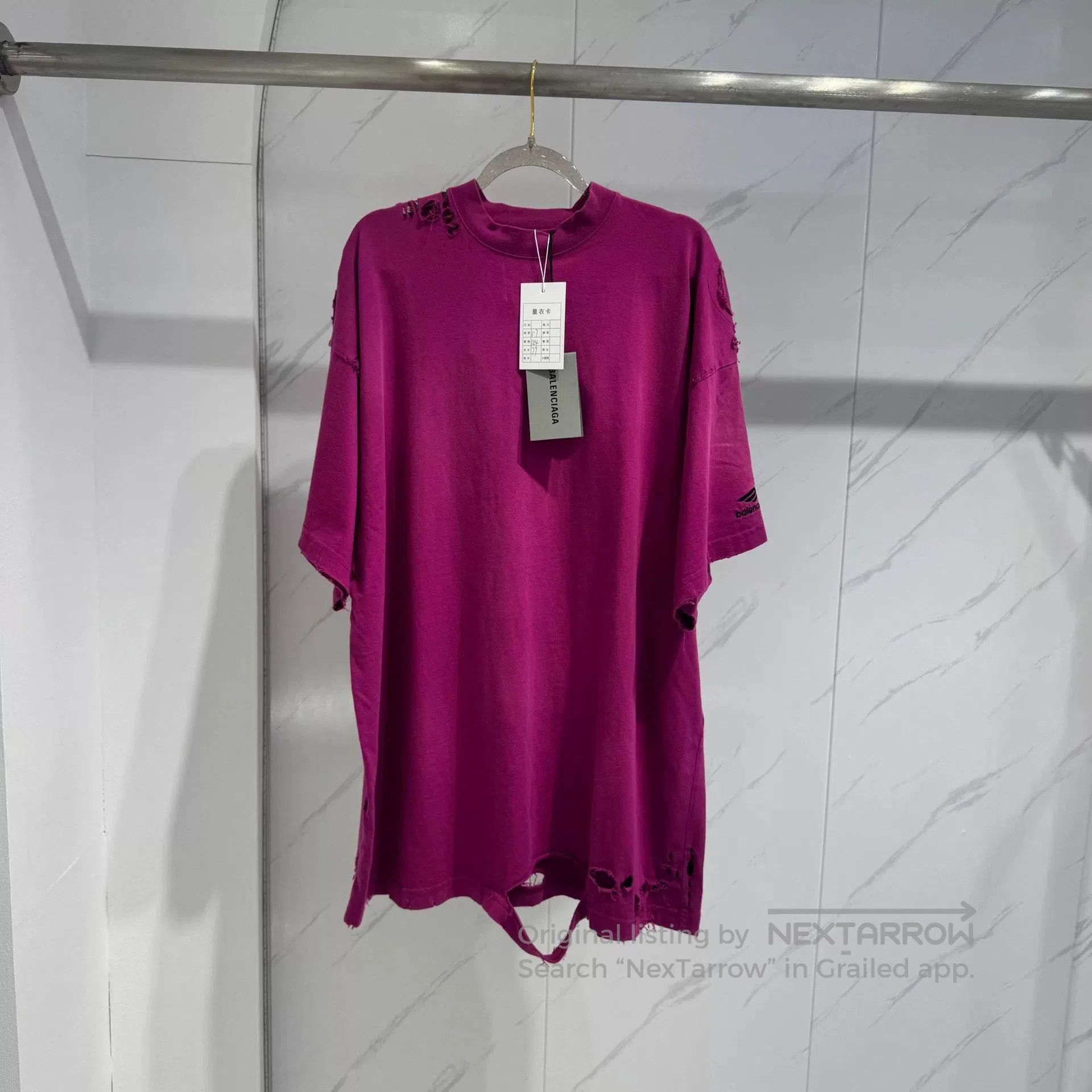 Japanese Brand Balenciaga Distressed Hole Sleeve Tee. Size US L / EU 52-54 / 3 - 1 Thumbnail