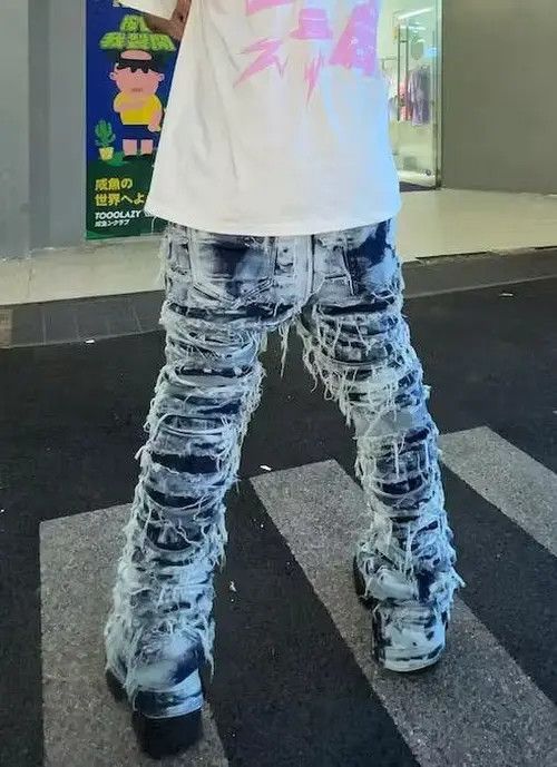 Japanese Brand × Jean Opium Distressed Baggy Stack Jeans Size US 34 / EU 50 - 2 Thumbnail