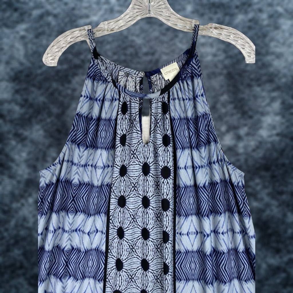Vintage Chico's Dress Shirt XS XL 16 Blue Patchwork Jersey Knit A-Line Midi Keyhole Halter Sleeveless Womens Regular Size XL / US 12-14 / IT 48-50 - 1 Thumbnail