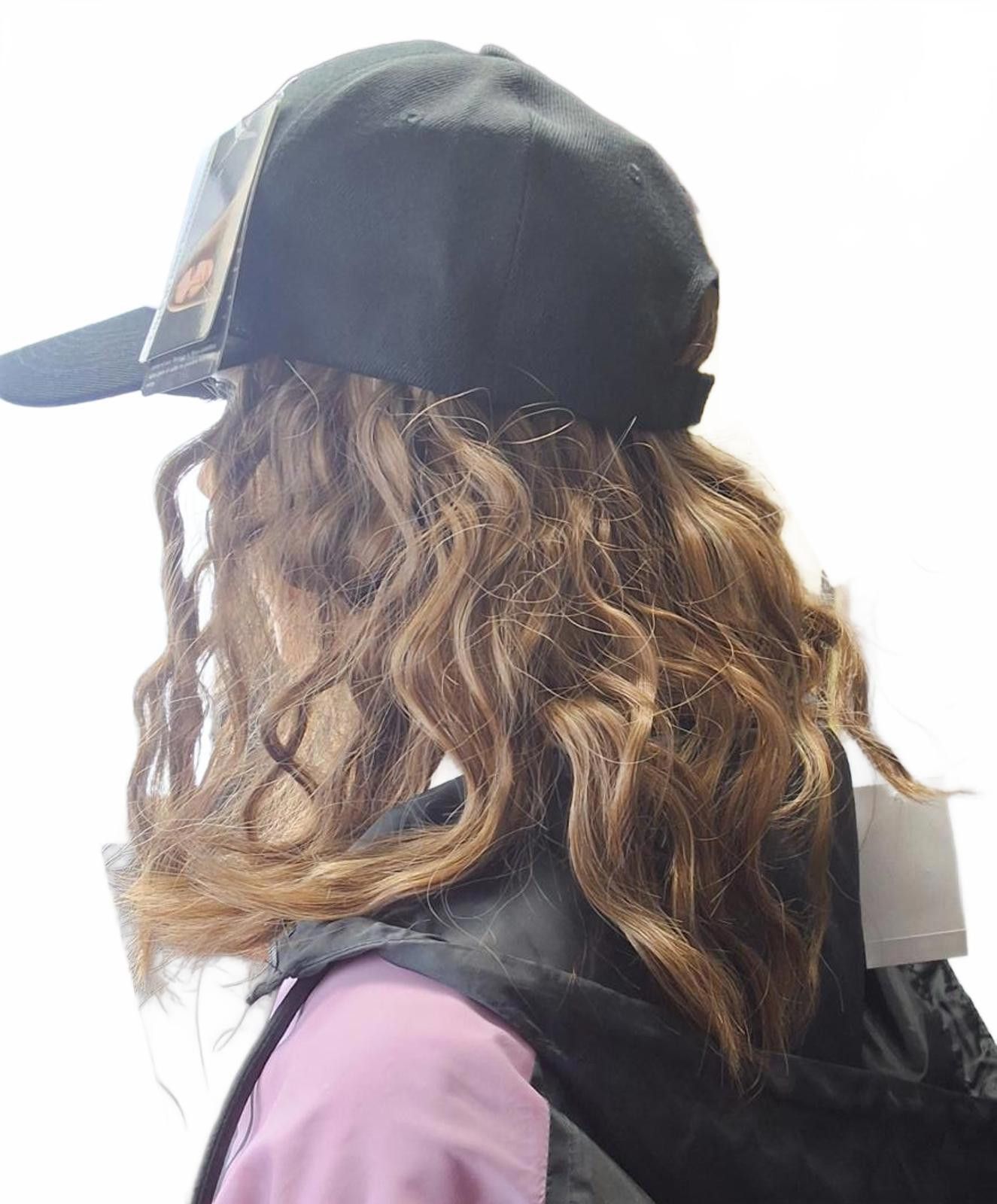 Unknown London Stylish Black Baseball Cap with Attached Wig Size ONE SIZE - 4 Thumbnail