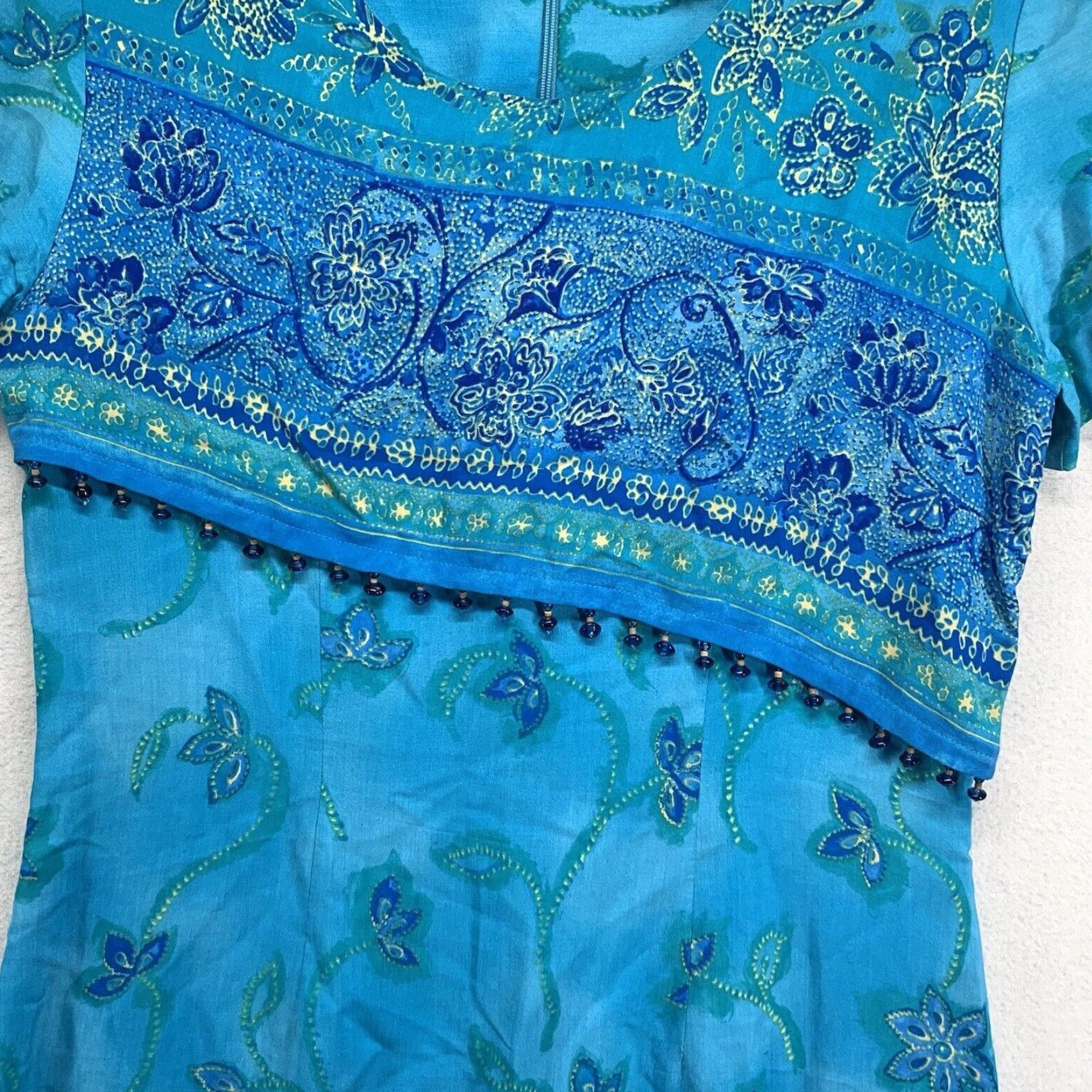 Vintage Vintage Nicole Studio Women's Dress 70s 80s Beaded Blue Rayon Size 6 Sheath Made in USA Size M / US 6-8 / IT 42-44 - 5 Thumbnail