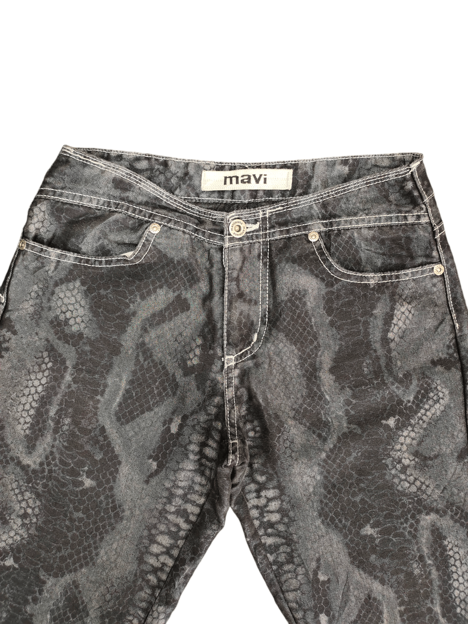 If Six Was Nine Flare Jeans Mavi Python Printed Denim Bootcut Y2k Size US 27 - 4 Thumbnail