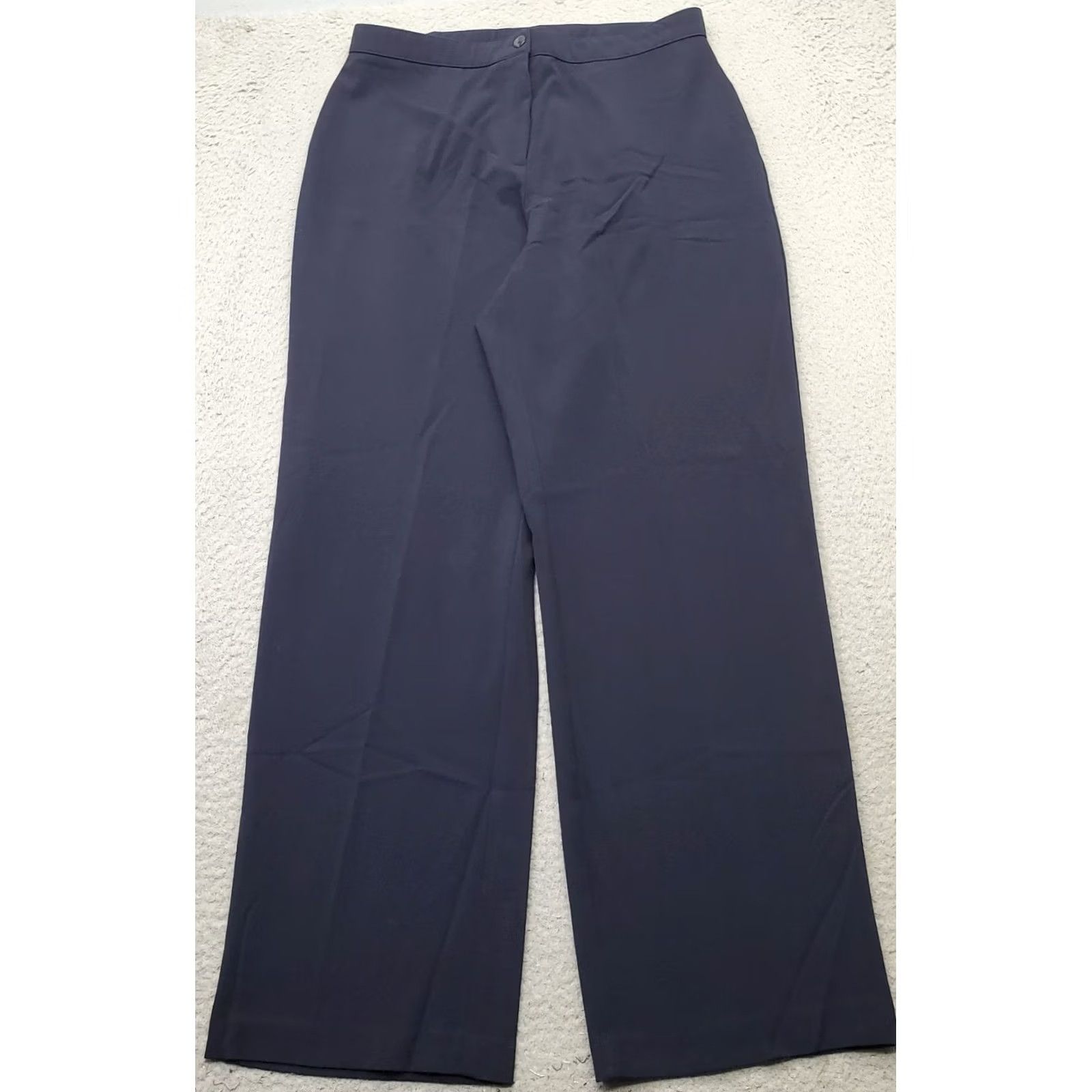 Vintage David Dart Womens Pants 12 Navy Regular Flat Front Stretch Wide-Leg Trouser Size 34" / US 12 / IT 48 - 2 Thumbnail