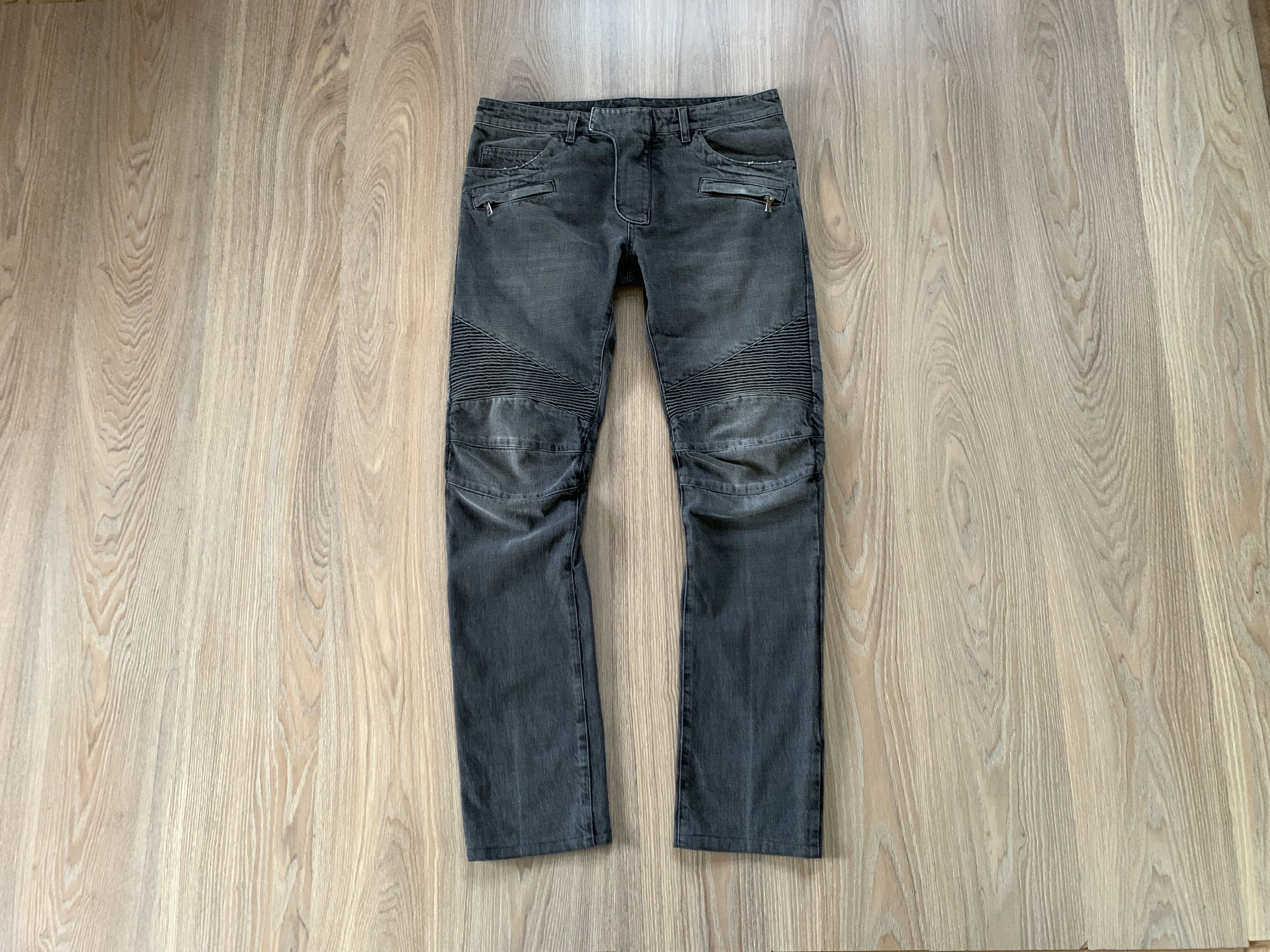 Balmain × Pierre Balmain Balmain Dark Grey Ribbed Biker Jeans Size US 32 / EU 48 - 14 Thumbnail