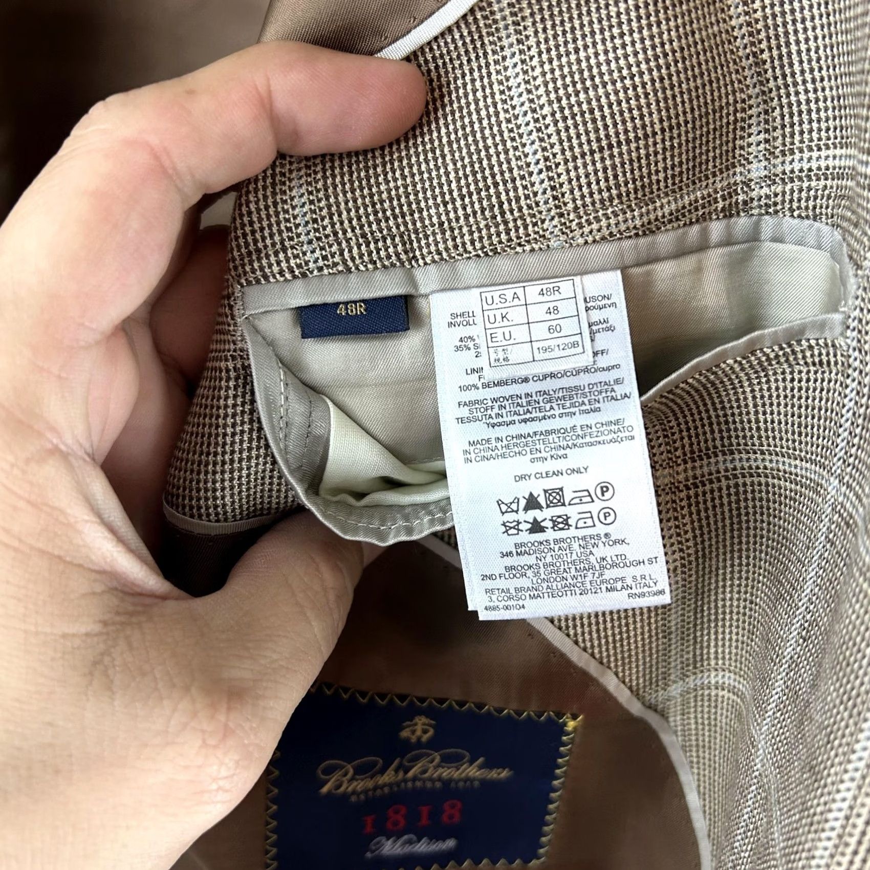 Brooks Brothers Brooks Brothers Coat Mens 48 Beige Sport 48R Brown Windowpane Madison Full Canvas Size US M / EU 48-50 / 2 - 7 Thumbnail