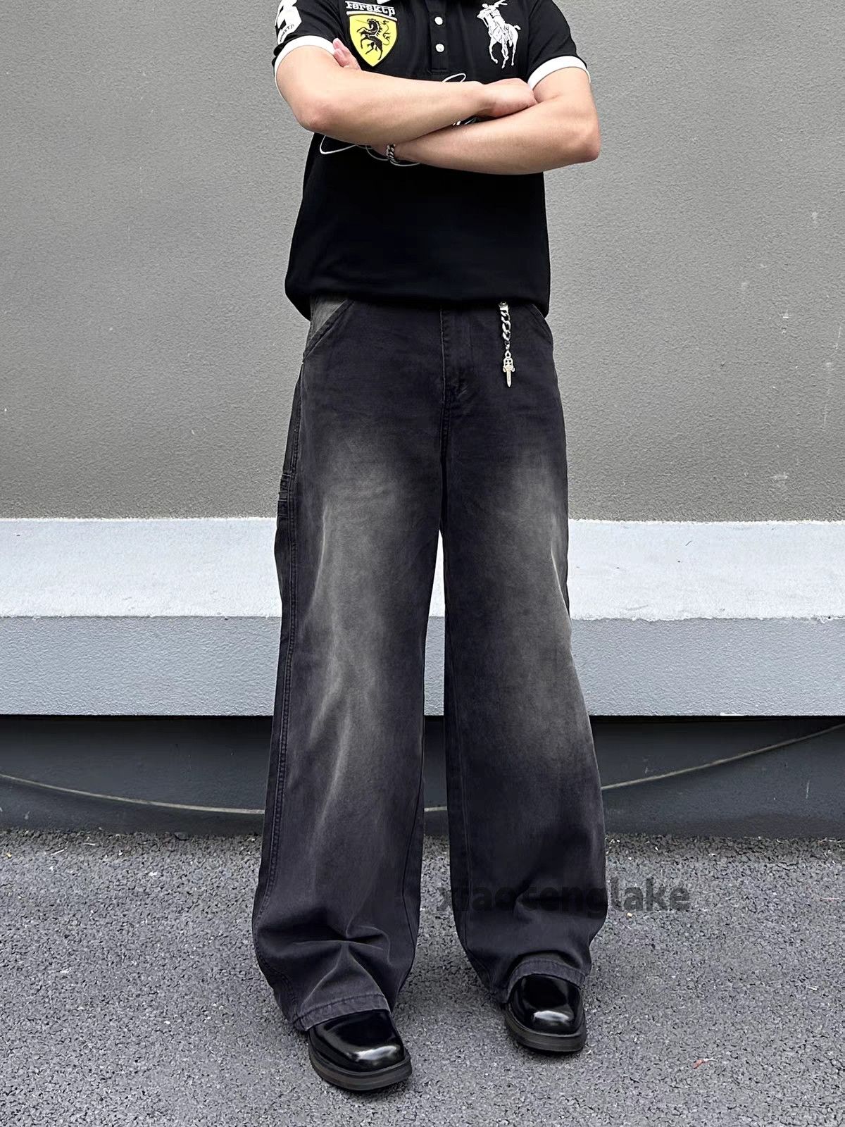 ゆきです。 Jean xz faded distressed wide Leg work carpenter jeans | Grailed