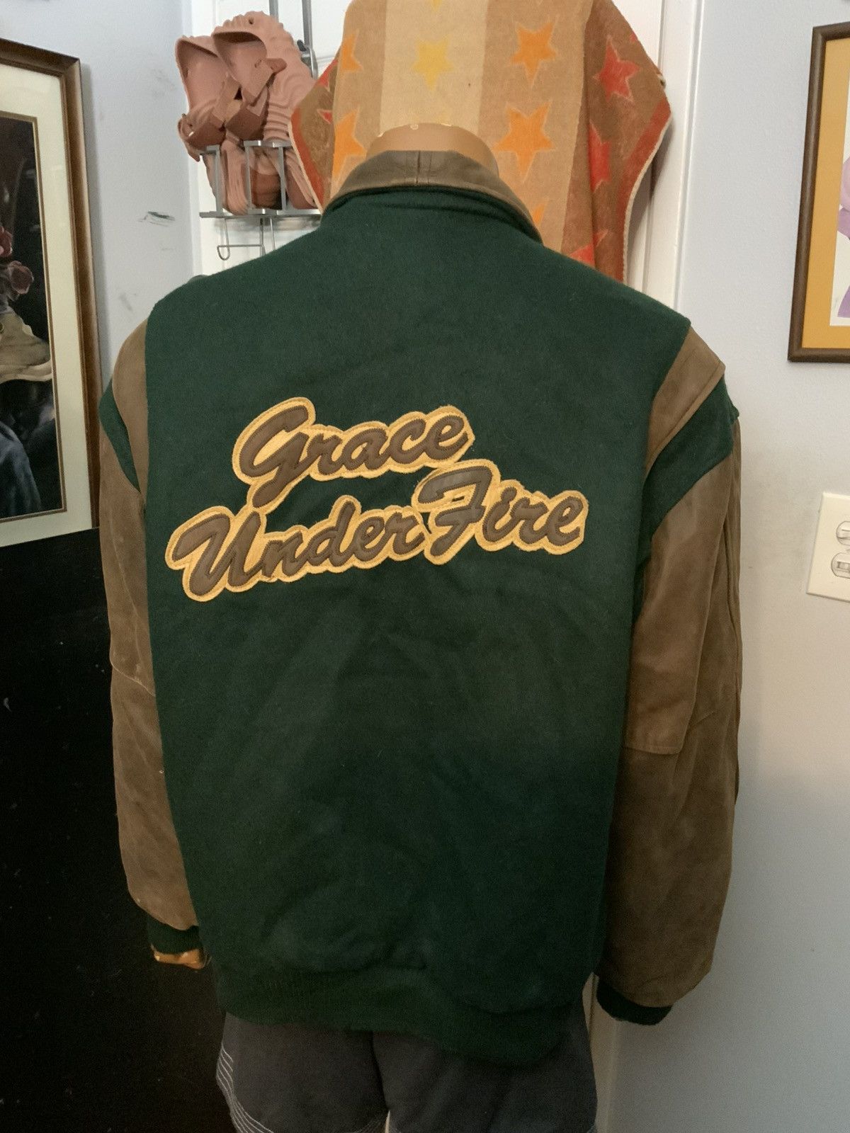 Vintage 90s G.U.F. Grace Under Fire Cast Crew Wool Leather Jacket Size US L / EU 52-54 / 3 - 9 Thumbnail