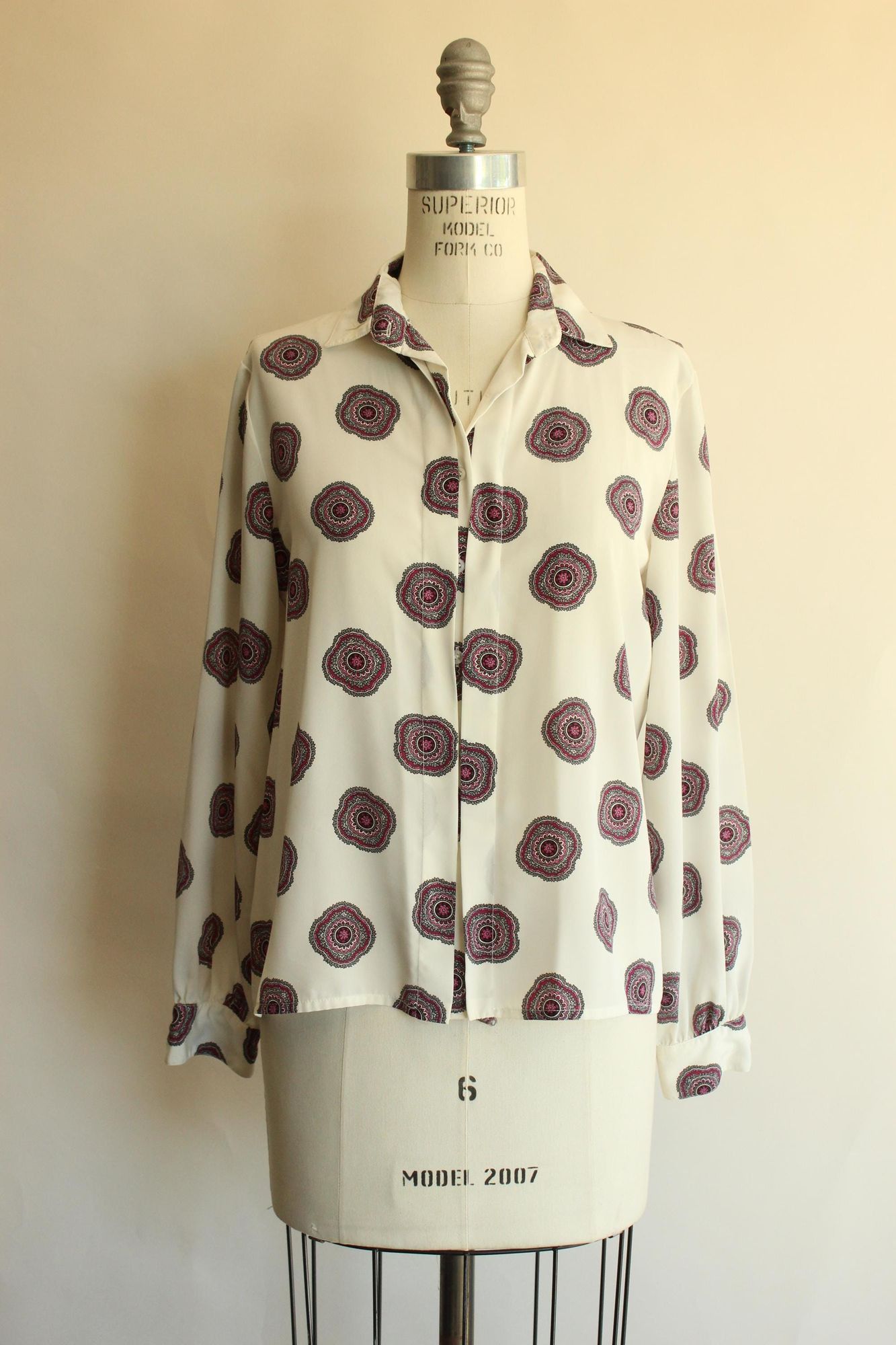 Vintage Vintage 1980s 1990s Blouse, Collection White and Purple Mand Size M / US 6-8 / IT 42-44 - 2 Thumbnail