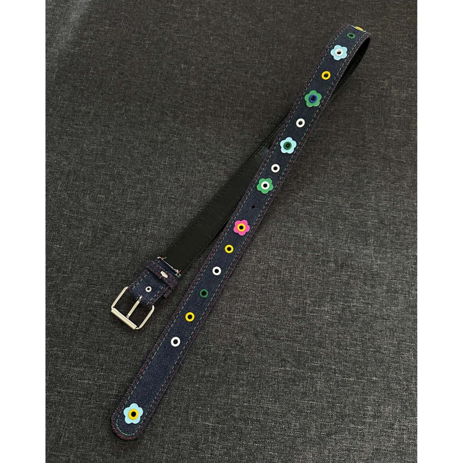 Other Blue Denim Floral Rivet Belt | Dopamine Y2K Street Size ONE SIZE - 3 Thumbnail
