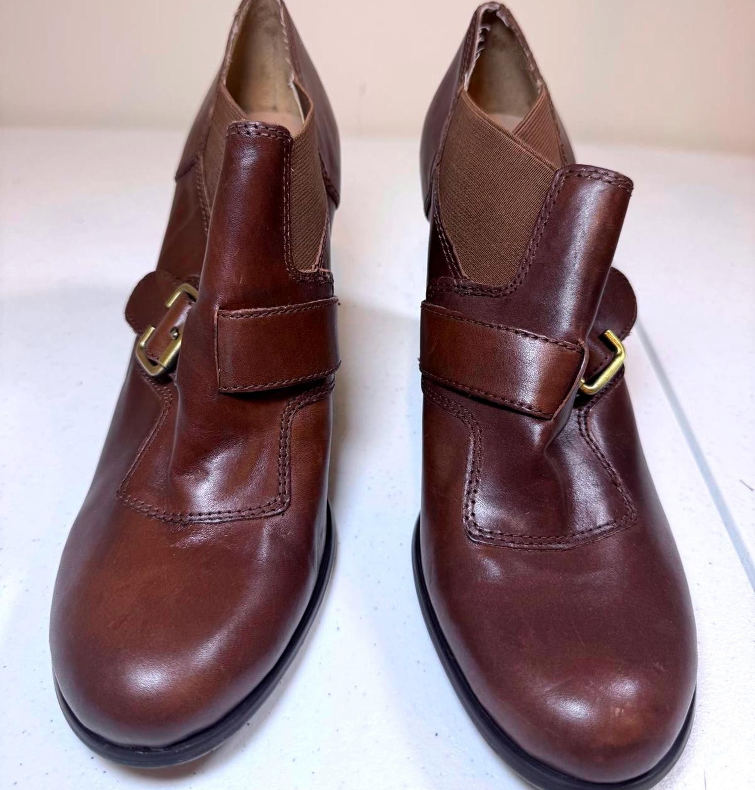 Designer Franco Sarto Brown Leather Heeled Boots Size US 10 / IT 40 - 1 Thumbnail
