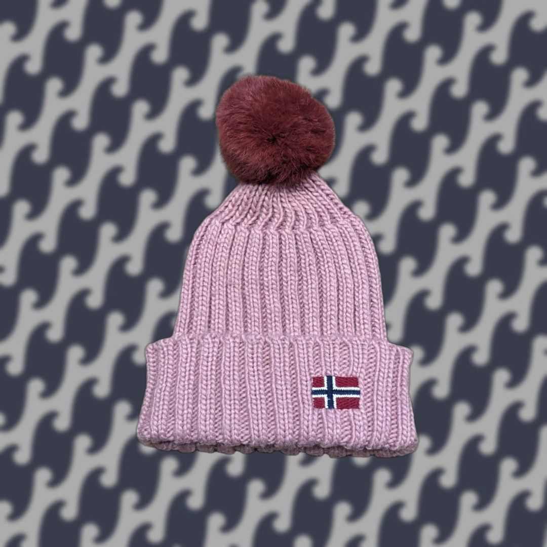Napapijri Napapijri Beanie One Size Pink Knitted Wool Blend Pom Pom Hat Womens Size ONE SIZE - 1 Thumbnail