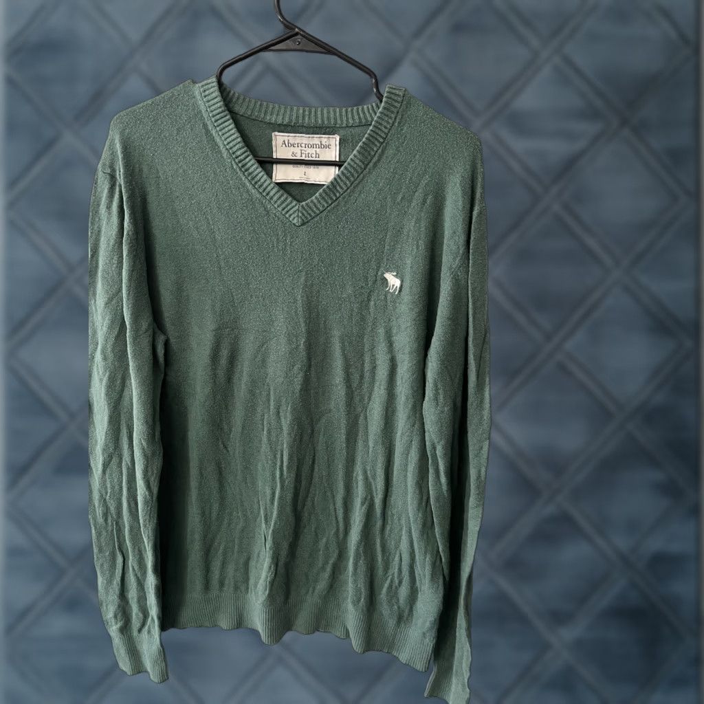 Abercrombie & Fitch VINTAGE Abercrombie & Fitch Sweater Men Large Logo Embroidered V-Neck Green Cashmere Cotton Pullover Casual Size US L / EU 52-54 / 3 - 1 Thumbnail