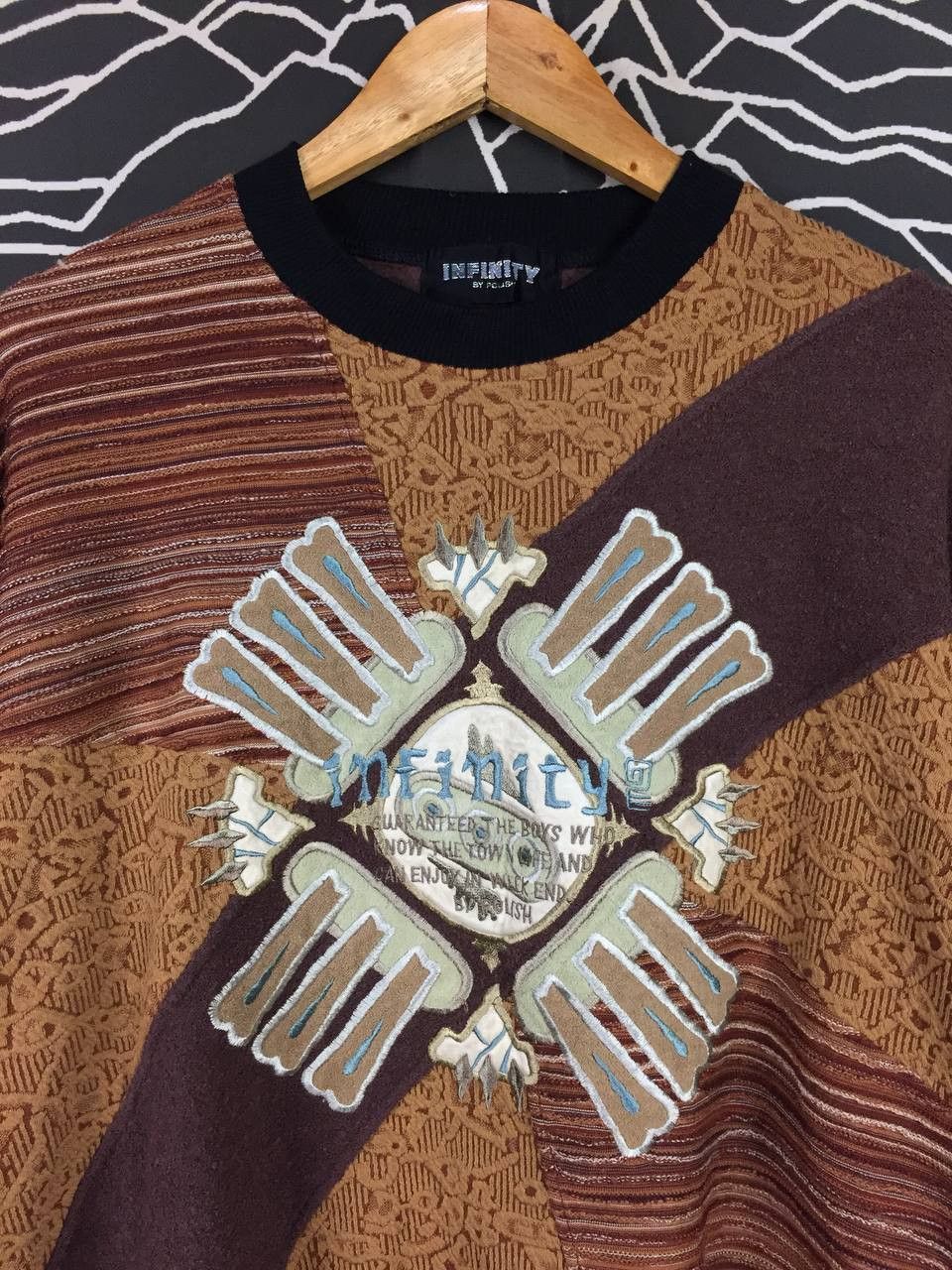 Japanese Brand Vtg Infinity By Polish Geometric Patchwork Sweater Size US L / EU 52-54 / 3 - 3 Thumbnail