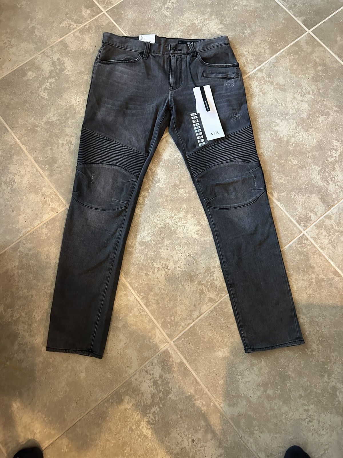 image of Armani Exchange Skinny Biker Jeans in Black, Men's (Size 33)