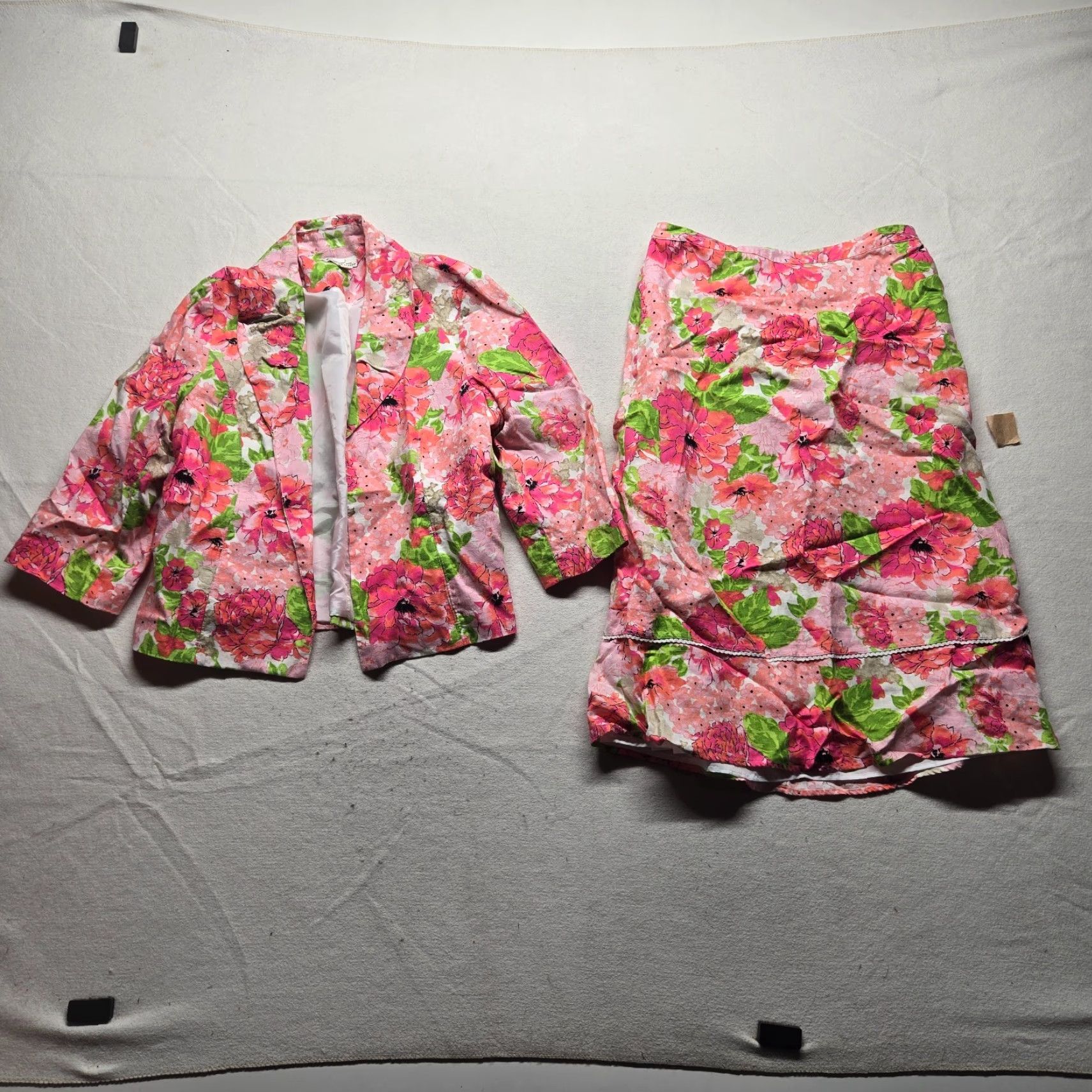 Vintage Kim Rogers Jacket Skirt Floral Flower Open Front Lined Adult Women's Petite PXL Size 40" / US 18 - 2 Thumbnail