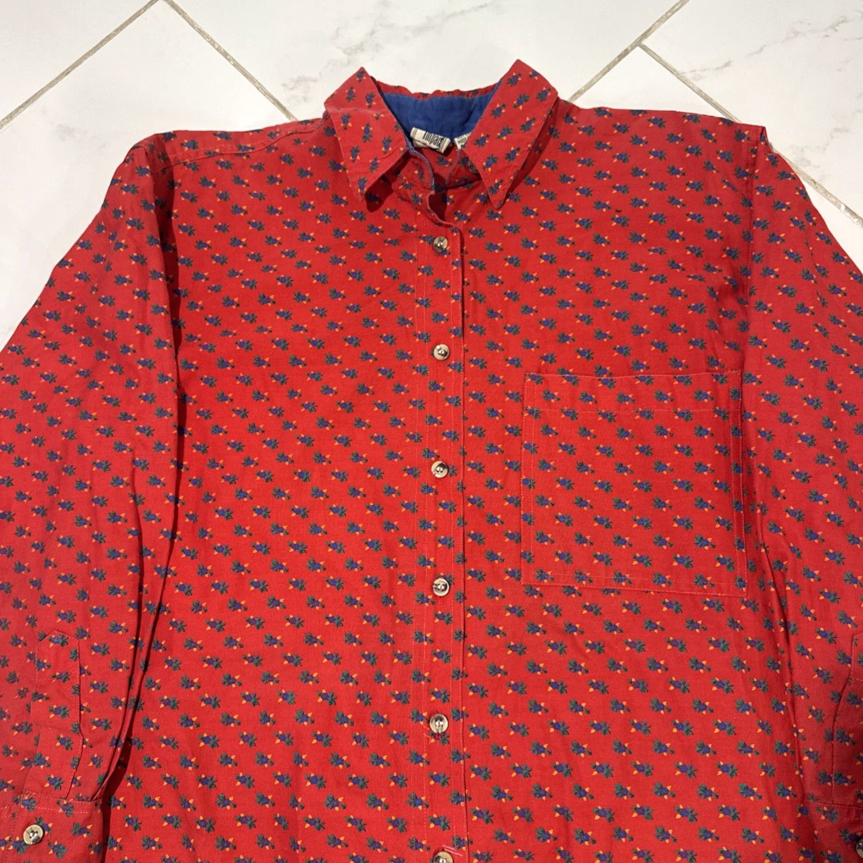 Vintage VINTAGE Sudden Impact Christmas Button-Up Blouse Top S Red 80s Women Shirt Girl? Size S / US 4 / IT 40 - 3 Thumbnail