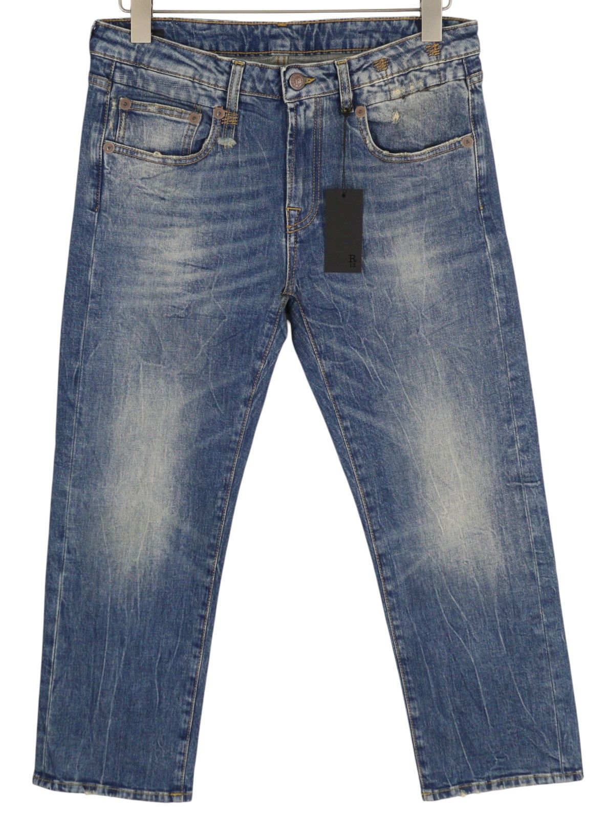 R13 BOY STRAIGHT 29 Cropped Ankle Washed Blue Kelly 84448 Size 29" - 2 Thumbnail