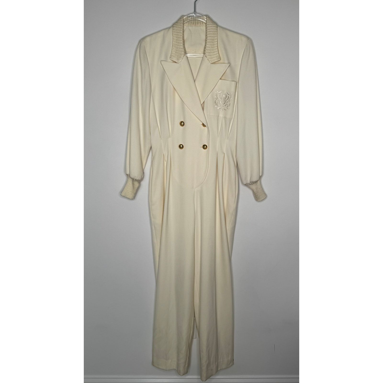 Vintage 1980s Ivory Crest Tuxedo Jumpsuit Gold Button Power Suit S Size 28" / US 6 / IT 42 - 14 Thumbnail