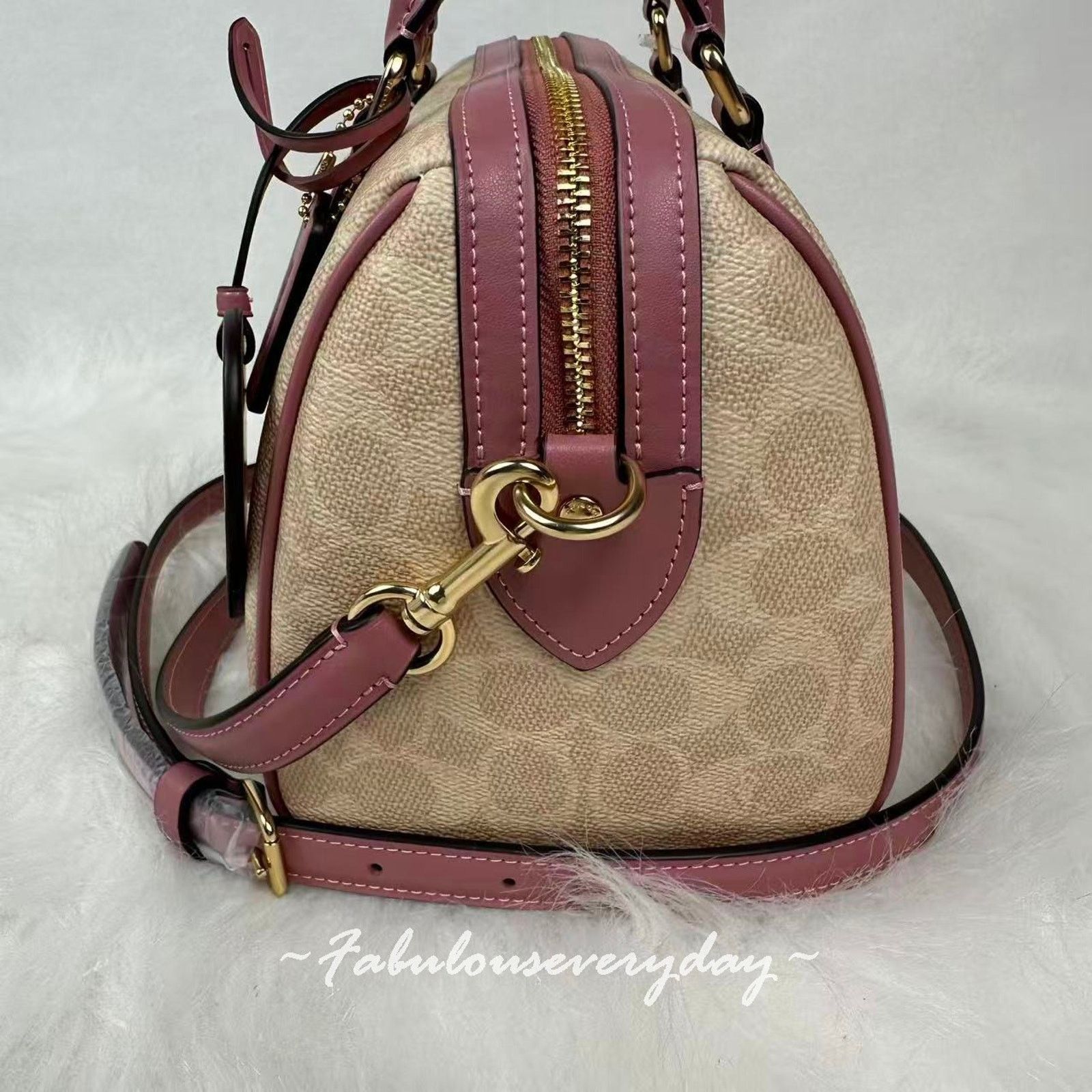 Coach Coach Rowan Satchel Bag Sig Canvas Heart Charm Sand/Peony Size ONE SIZE - 2 Thumbnail