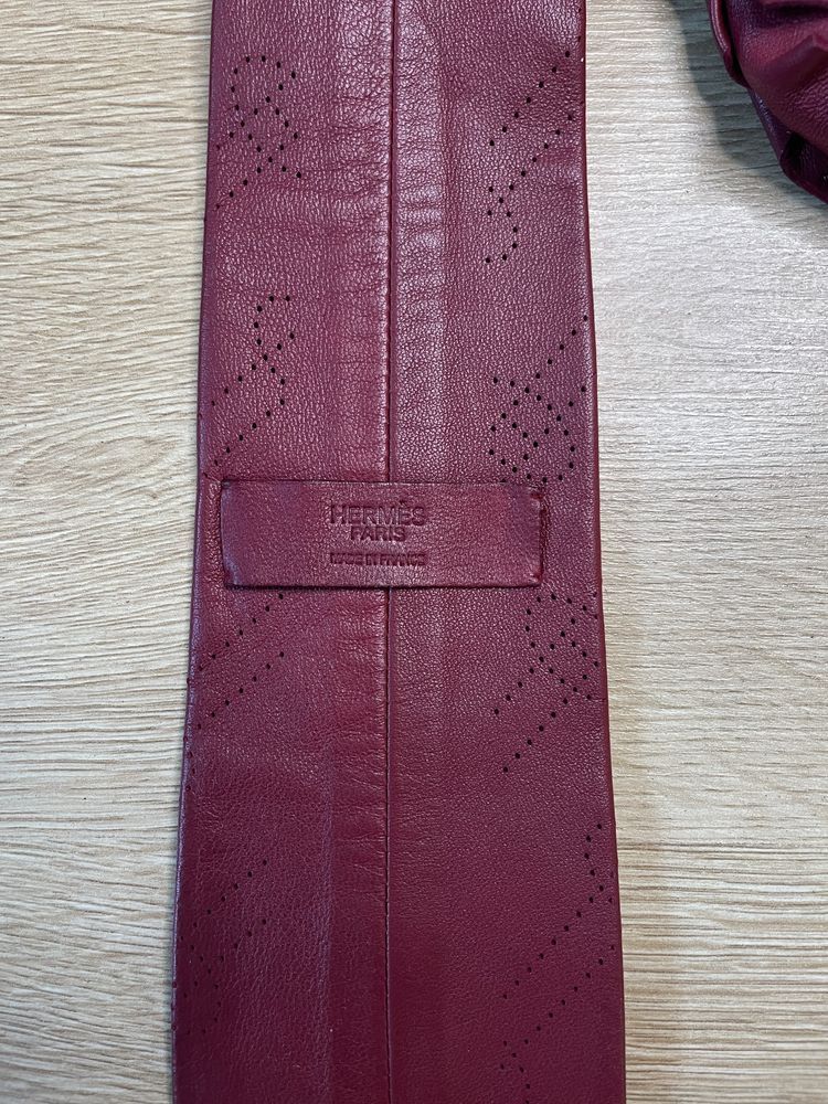 Hermes Hermes Leather Tie Agneau Rouge Bordeaux Size ONE SIZE - 4 Thumbnail