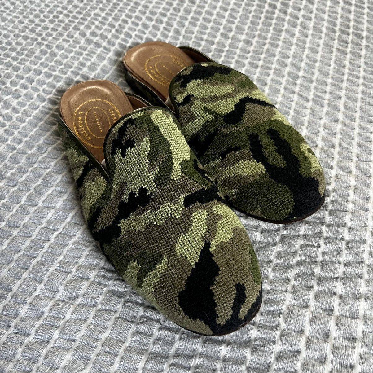 Stubbs & Wootton Camo Green Needlepoint Mule