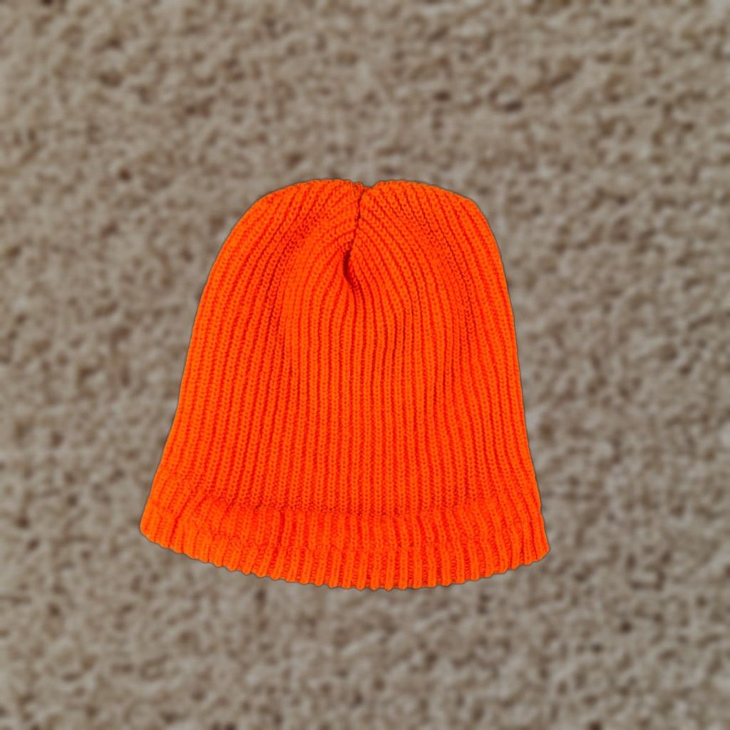 Vintage Beanie Hat Adult One Size Orange Knit Acrylic Hunting Snow Ski High Visibility USA Hunting Cap Mens Size ONE SIZE - 1 Thumbnail