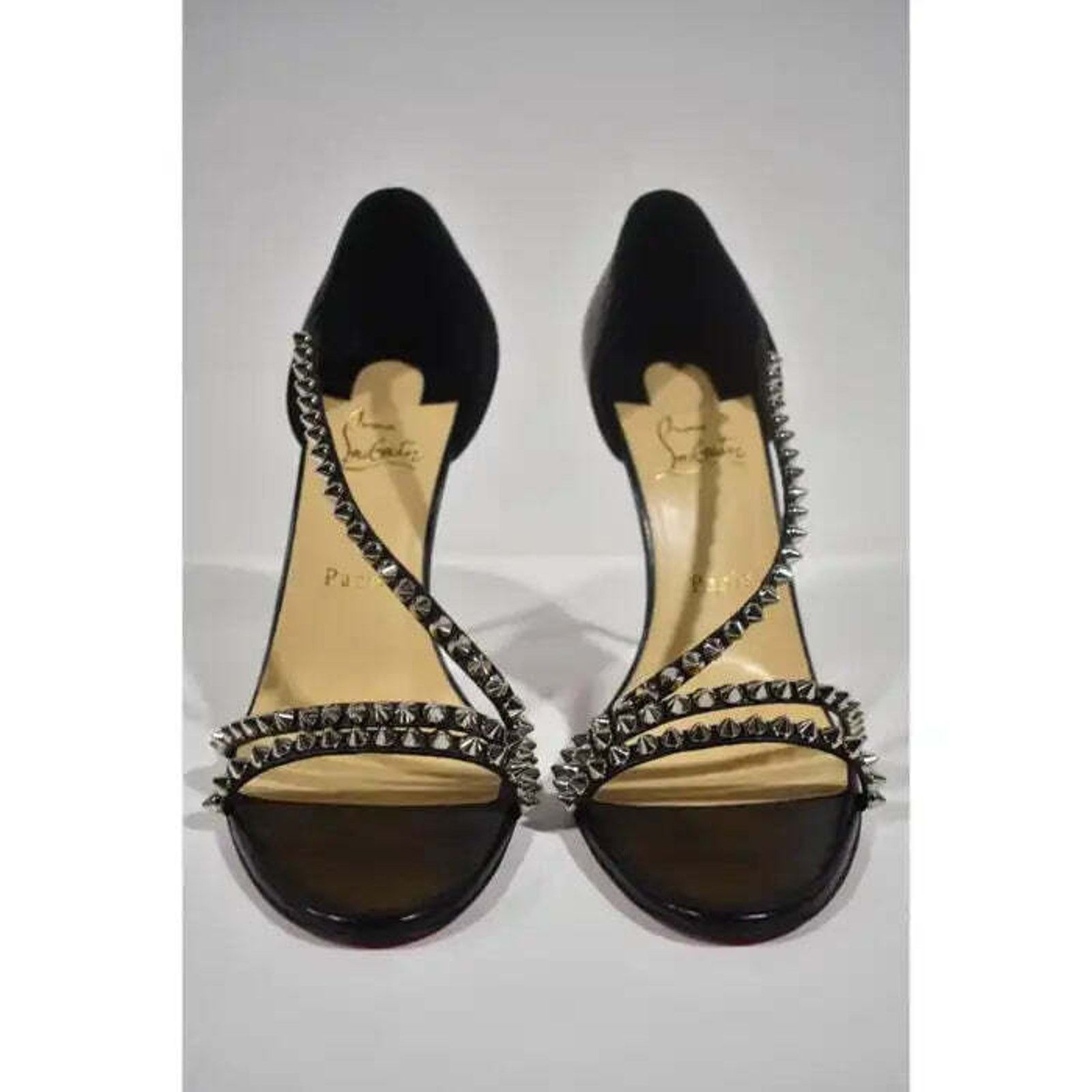 Christian Louboutin So Spike 100 Black Silver Ankle Strap Sandal Heel Pump 41 Size US 11 / IT 41 - 6 Thumbnail