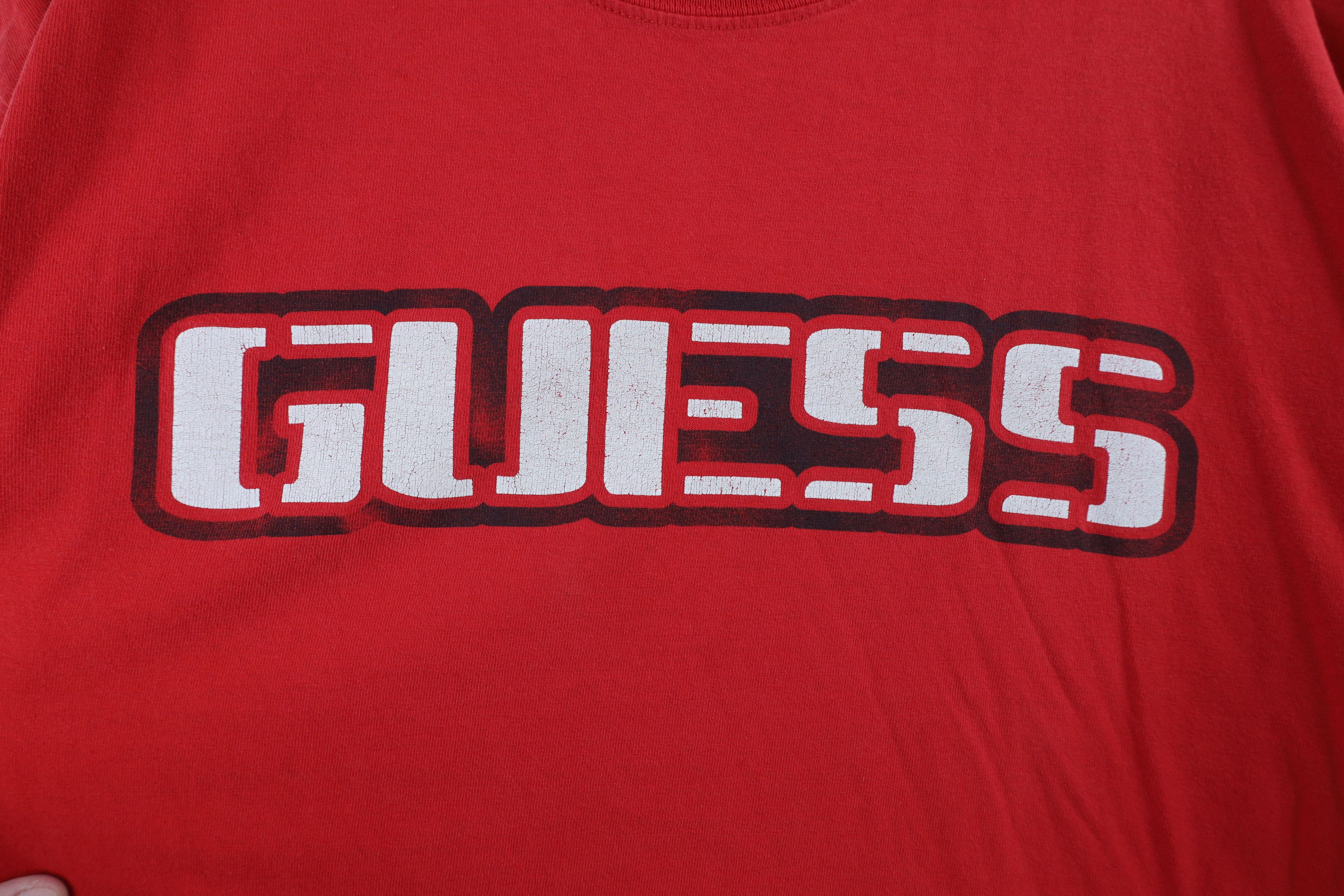 Guess × Vintage Vintage 90s Guess Spell Out Stencil T-Shirt Red Cotton Size US L / EU 52-54 / 3 - 4 Thumbnail
