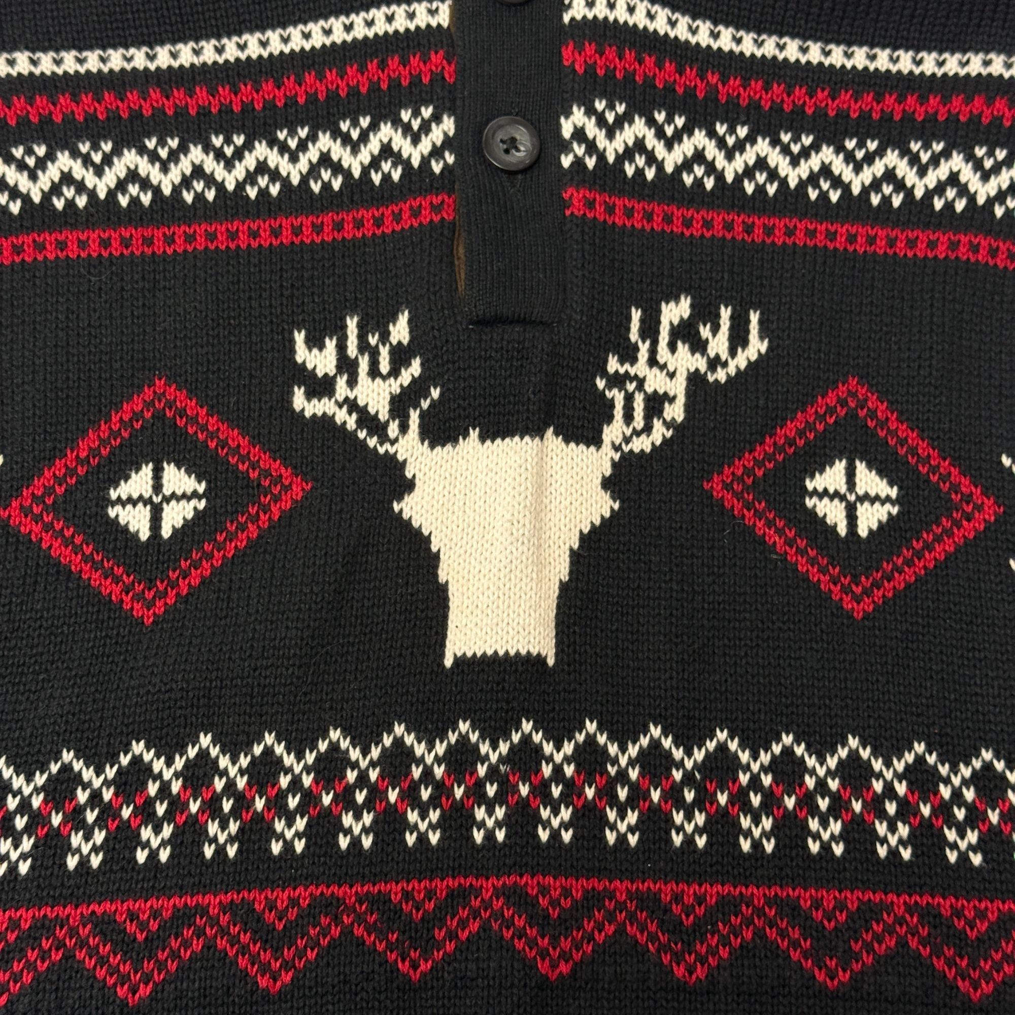 Chaps Black 1/4 Btn Pullover MOCK Neck NORDIC Deer Hunting Sweater Size US S / EU 44-46 / 1 - 6 Thumbnail