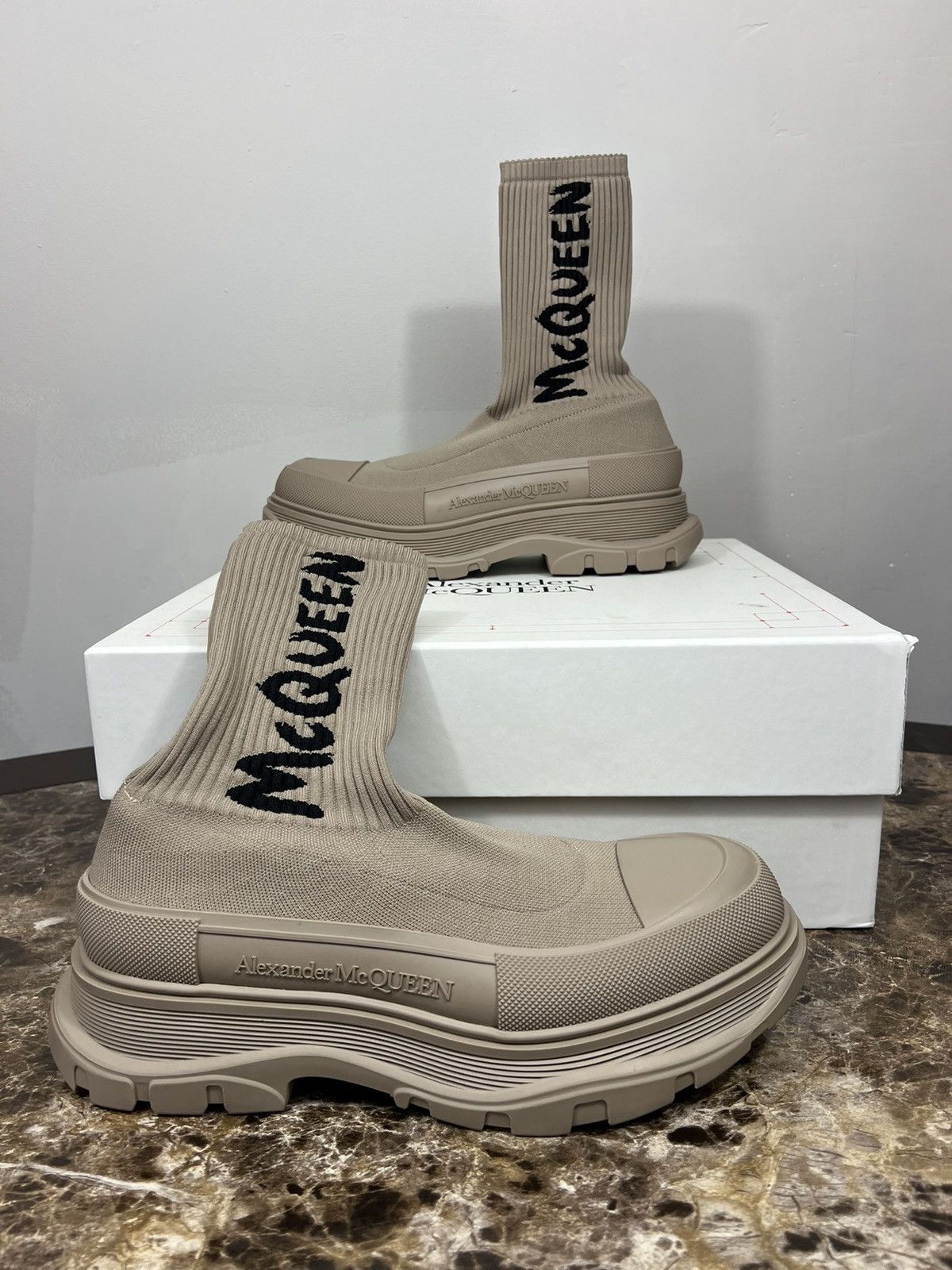 Alexander McQueen Tread Ribbed-Knit Ankle Boots | Grailed