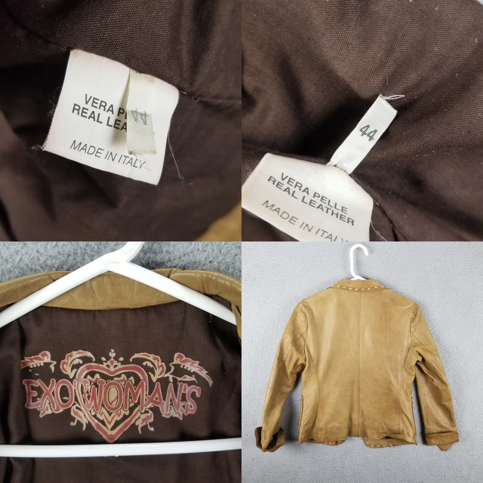 Vintage EXO Women Leather Moto Jacket Small Tan Thick Stitch 2-Button Cuff Made in Italy Shirt Womens XS Beige Leather Motorcycle All Seasons Size S / US 4 / IT 40 - 8 Thumbnail