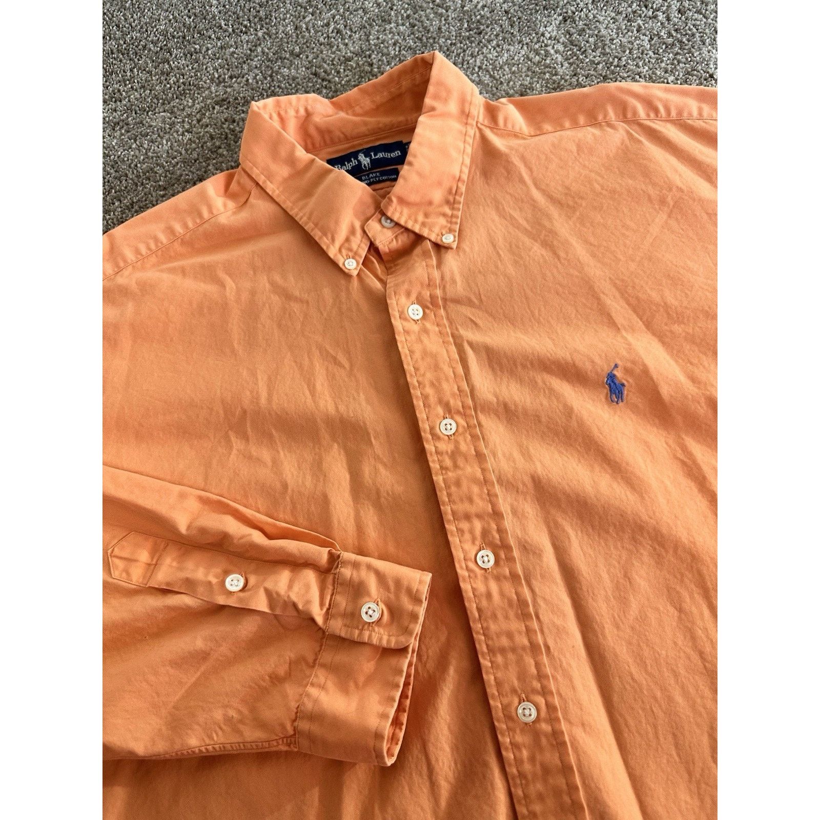 Ralph Lauren Vintage Polo Ralph Lauren Blake Shirt Orange Blue Pony 2XL Size US XXL / EU 58 / 5 - 1 Thumbnail