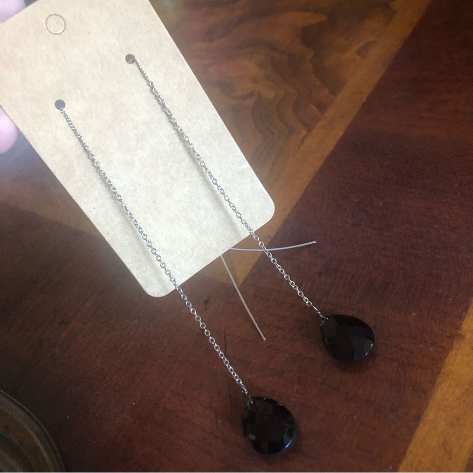 Jewelry Stainless steel claw teardrop crystal threader earring Size ONE SIZE - 5 Thumbnail