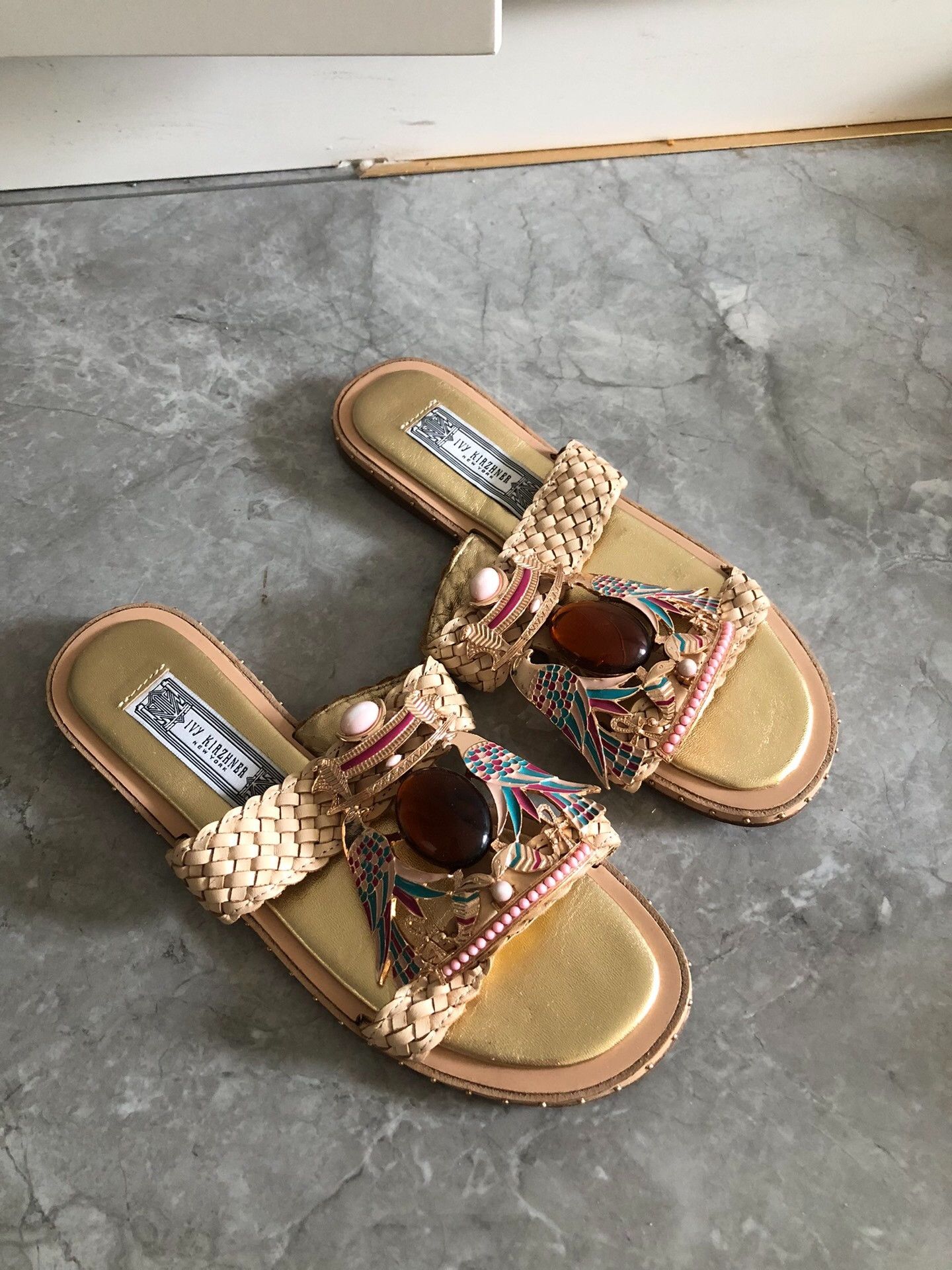 Japanese Brand Ivy Kirzhner Leather Gem-Embellished Slippers Size US 5 / IT 35 - 1 Thumbnail