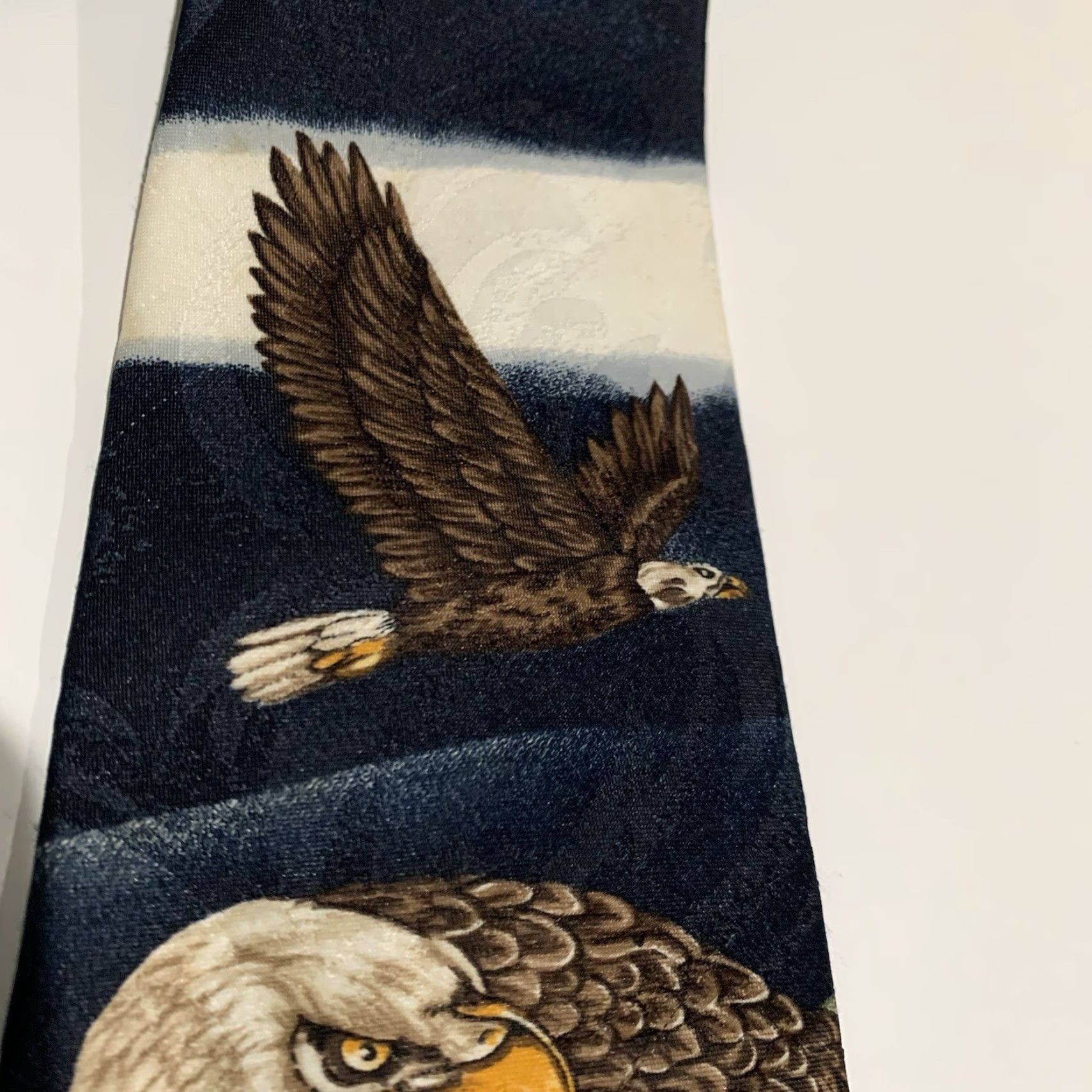 Vintage VINTAGE Bald Eagle Mens Tie 1995 Marc Dennis Master Of The Sky Birds Nest Patriotic USA Size ONE SIZE - 4 Thumbnail