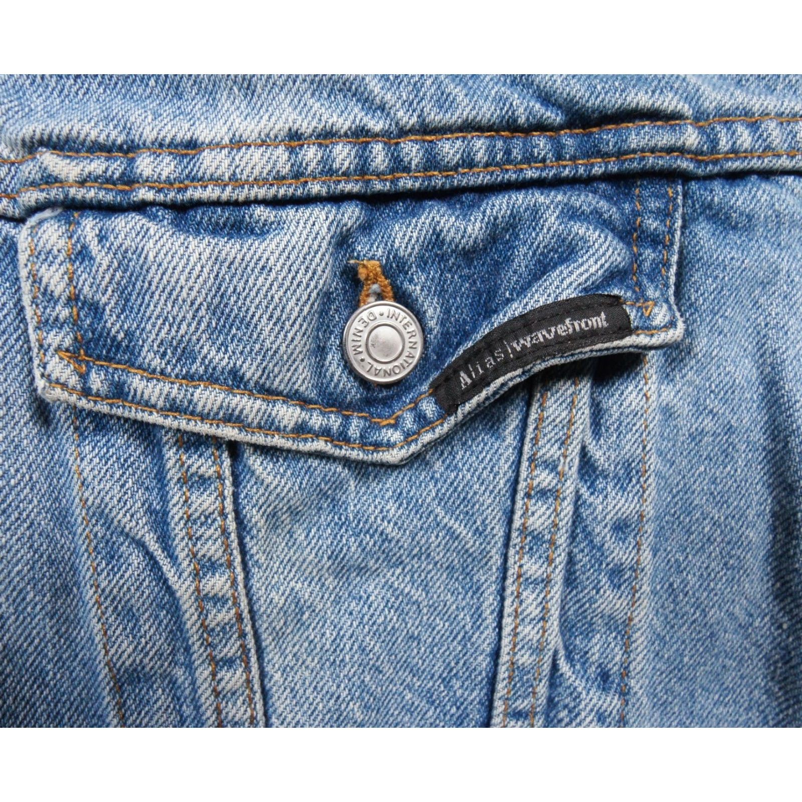 Denime VINTAGEAlias Wavefront Jacket Mens Large Blue Denim Jean Trucker Software Tech Shirt Size US 33 - 4 Thumbnail