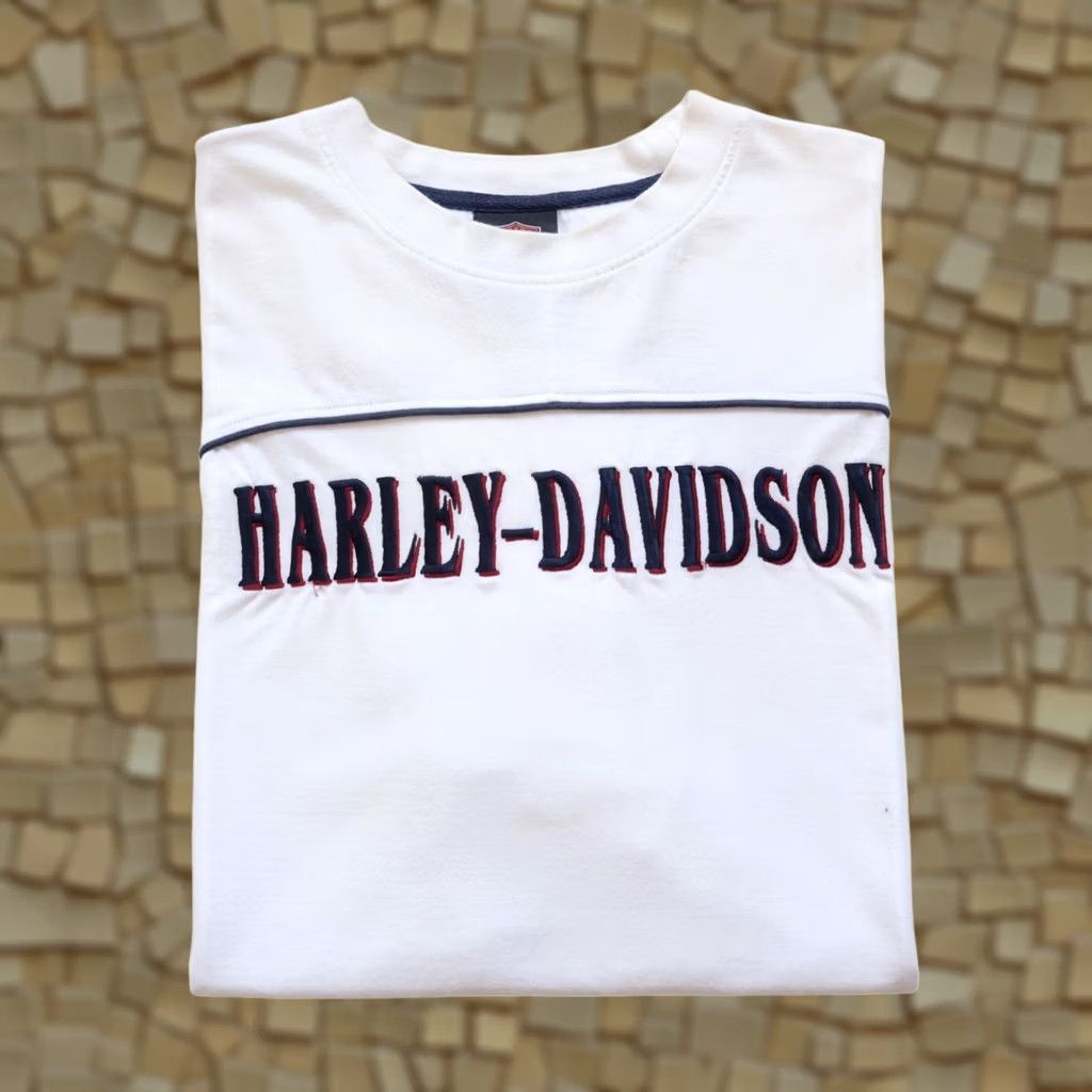 Harley Davidson VINTAGE Harley Davidson T-Shirt Mens 90s Retro Embroidered Motorcycle Cotton Short Sleeve Size L White Size US L / EU 52-54 / 3 - 1 Thumbnail