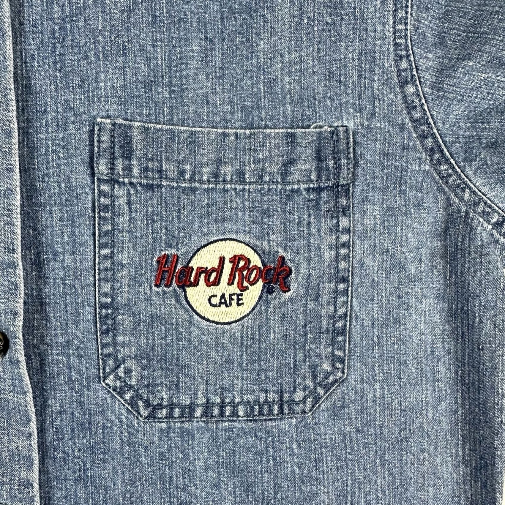 Hard Rock Cafe VINTAGE Hard Rock Cafe Denim Jean Shirt Women M Blue Long Sleeve Embroidered Guitars Button-Up Style Basic Shirt Size M / US 6-8 / IT 42-44 - 4 Thumbnail