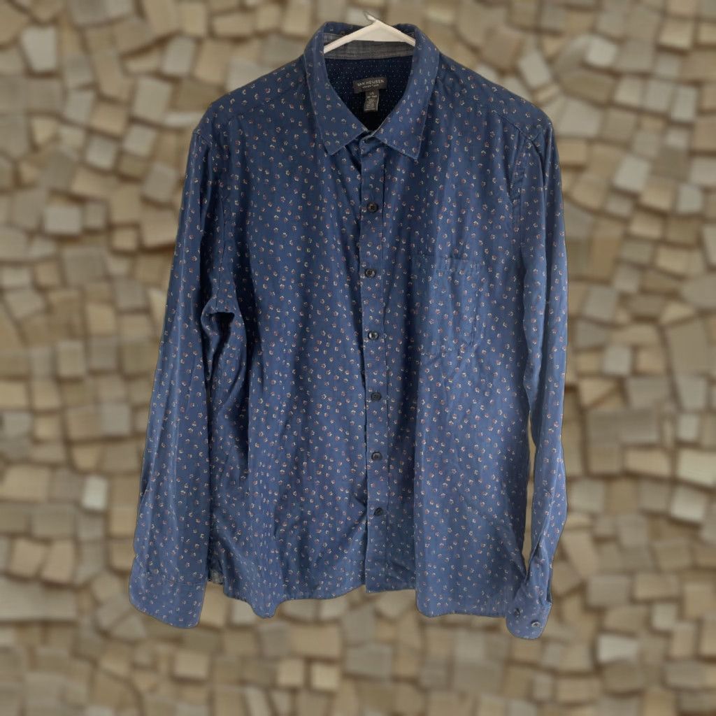 Van Heusen Van Heusen Shirt Men's Large 16-16.5 Blue Floral Button Up Long Sleeve Size US L / EU 52-54 / 3 - 1 Thumbnail