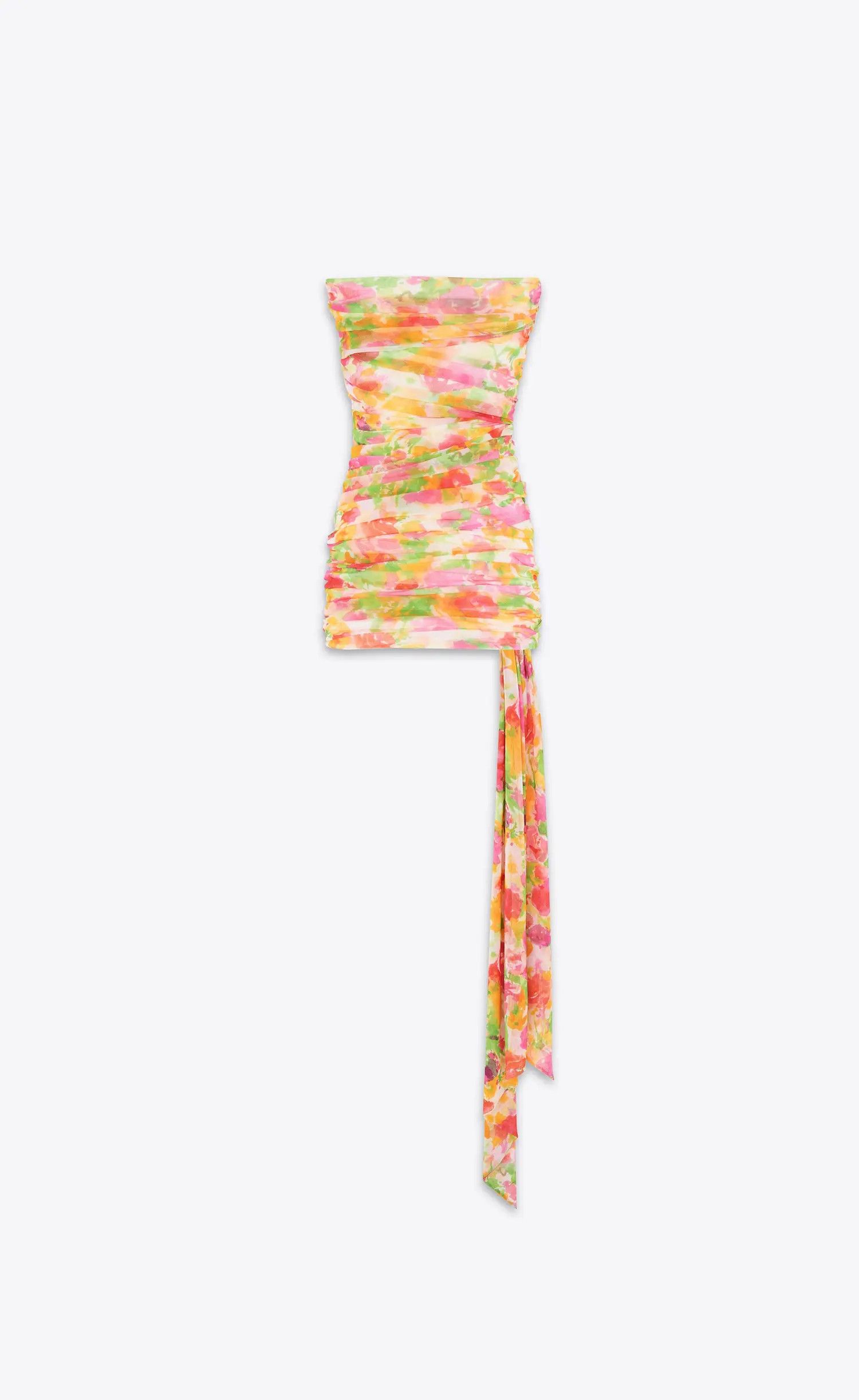 Saint Laurent Paris oc11z1125 780240 Ruched Srapless Dress Floral Tulle Size M / US 6-8 / IT 42-44 - 4 Thumbnail