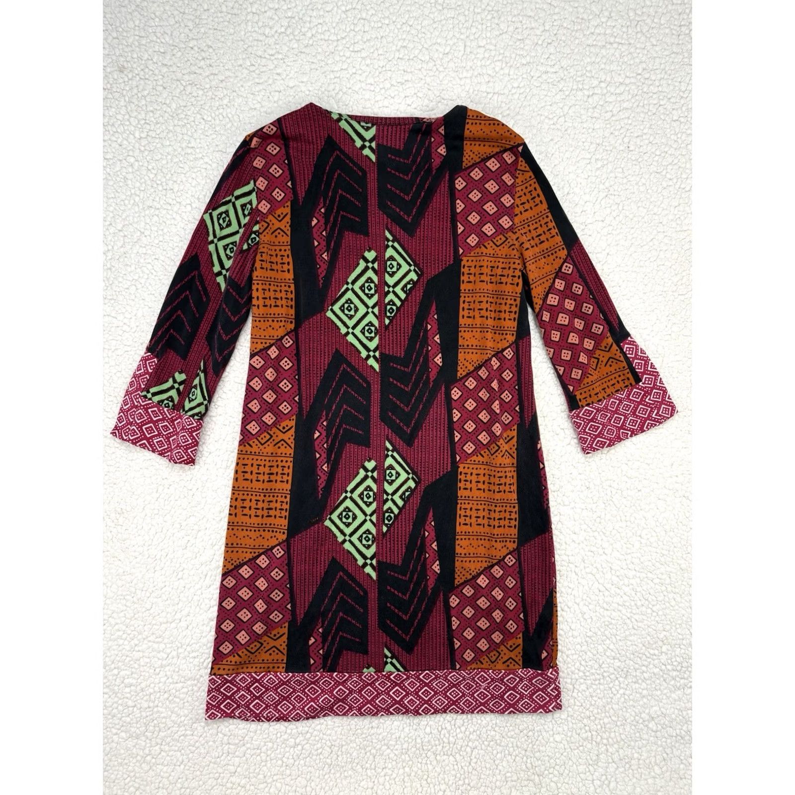 Diane von Furstenberg Diane von Furstenberg Silk Mini Dress Womens 6 Mixed Print Geometric 3/4 Sleeve Size M / US 6-8 / IT 42-44 - 5 Thumbnail