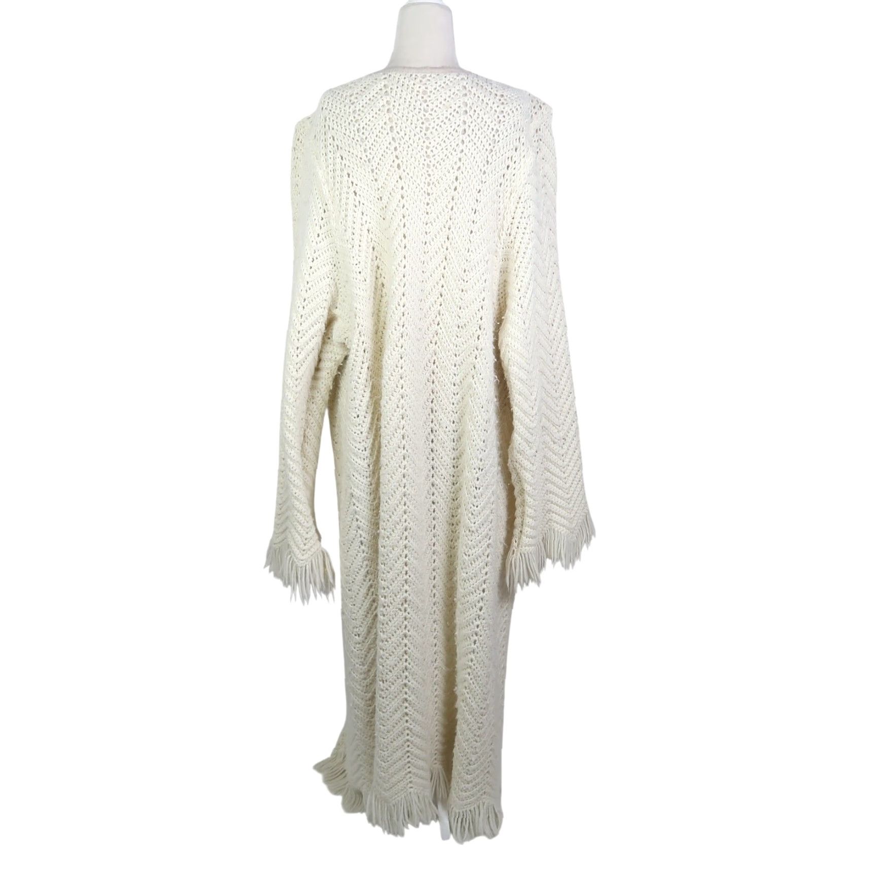 Vintage VINTAGE Cream Crochet Knit Blanket Coat Long Duster Cardigan Sweater L Size L / US 10 / IT 46 - 4 Thumbnail