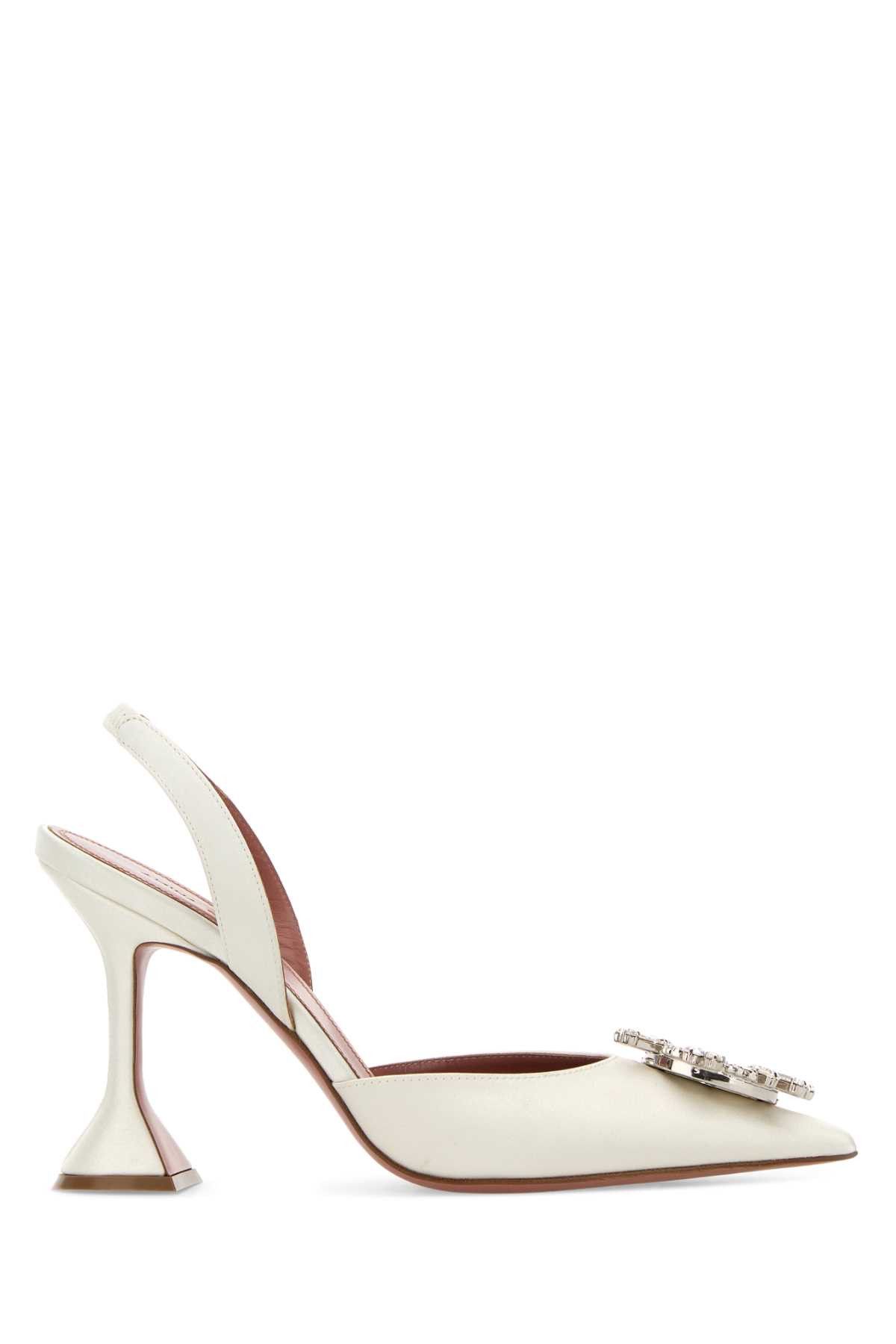 Amina Muaddi Ivory Satin Begum Pumps Size US 6 / IT 36 - 1 Thumbnail