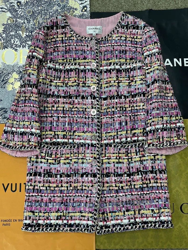 Chanel Chanel Pink-purple woven tweed coat Size XS / US 0-2 / IT 36-38 - 1 Thumbnail