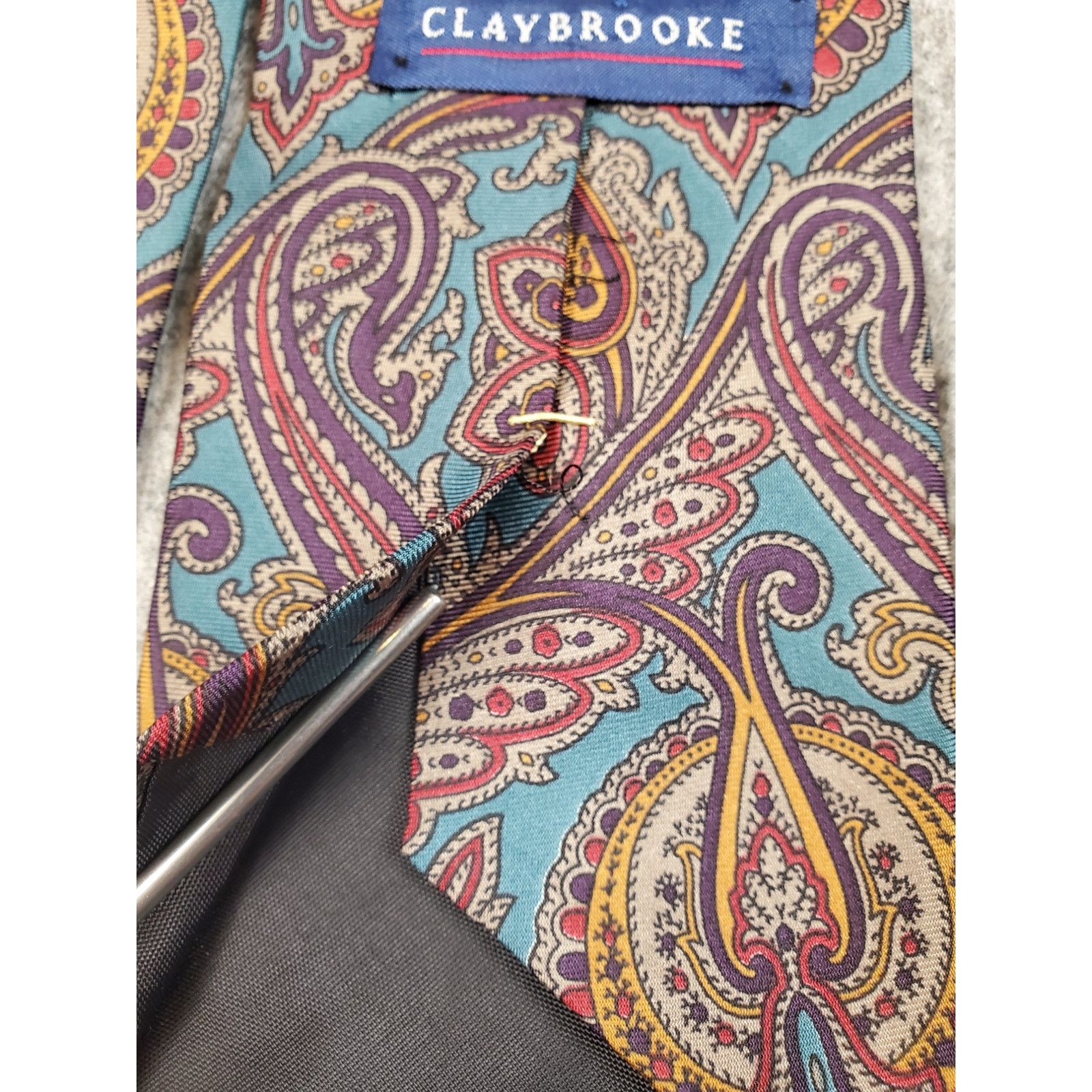 Other Vintage Men's Claybrooke Silk Teal Paisley Necktie Size ONE SIZE - 8 Thumbnail