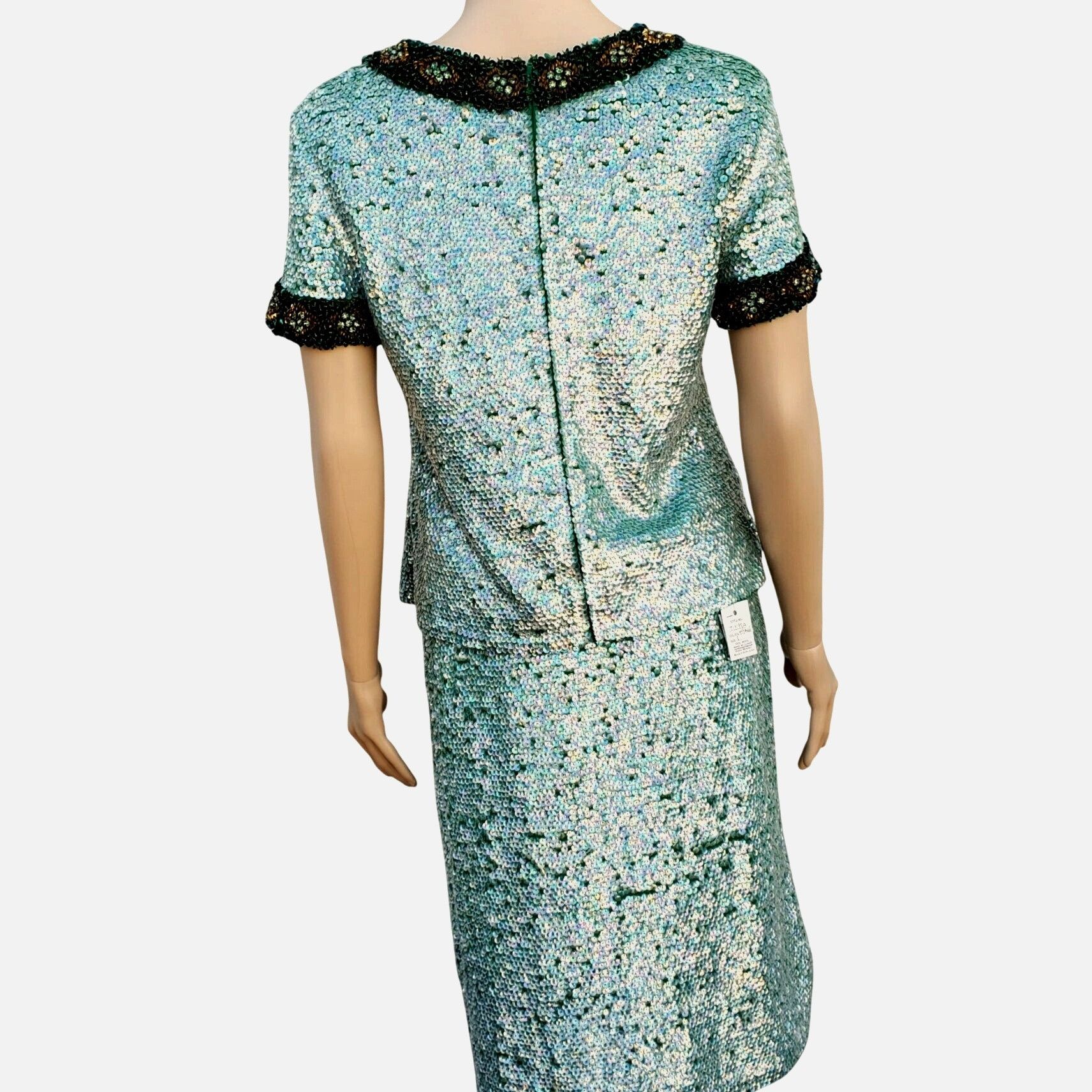 Vintage 60s Sequin Beaded Rhinestone Skirt Set M NWT Turquoise Green Size M / US 6-8 / IT 42-44 - 5 Thumbnail
