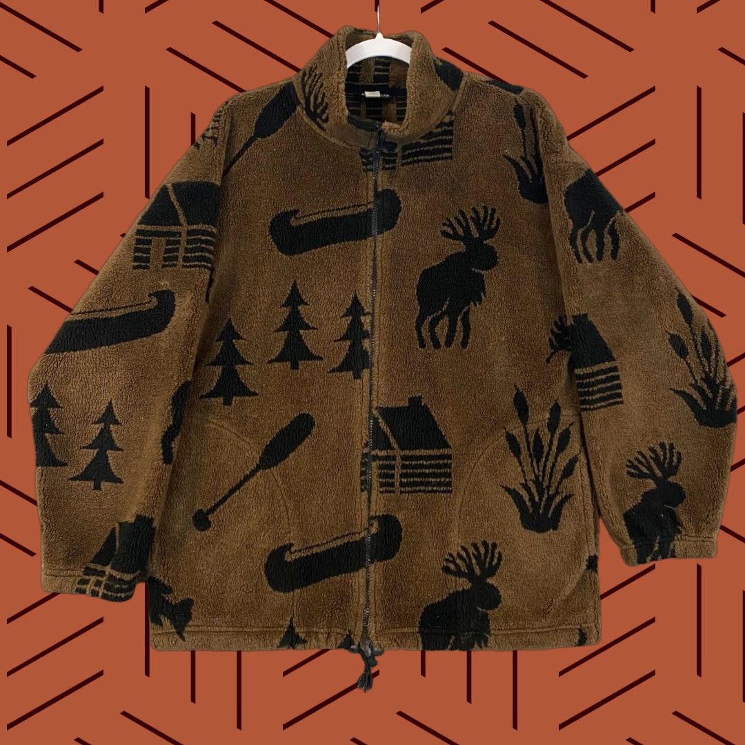 Vintage VINTAGE AWESOME Jacket Mens Medium Brown Art to Wear Ski Moose Nature Fleece Sweater 90s Size US M / EU 48-50 / 2 - 1 Thumbnail