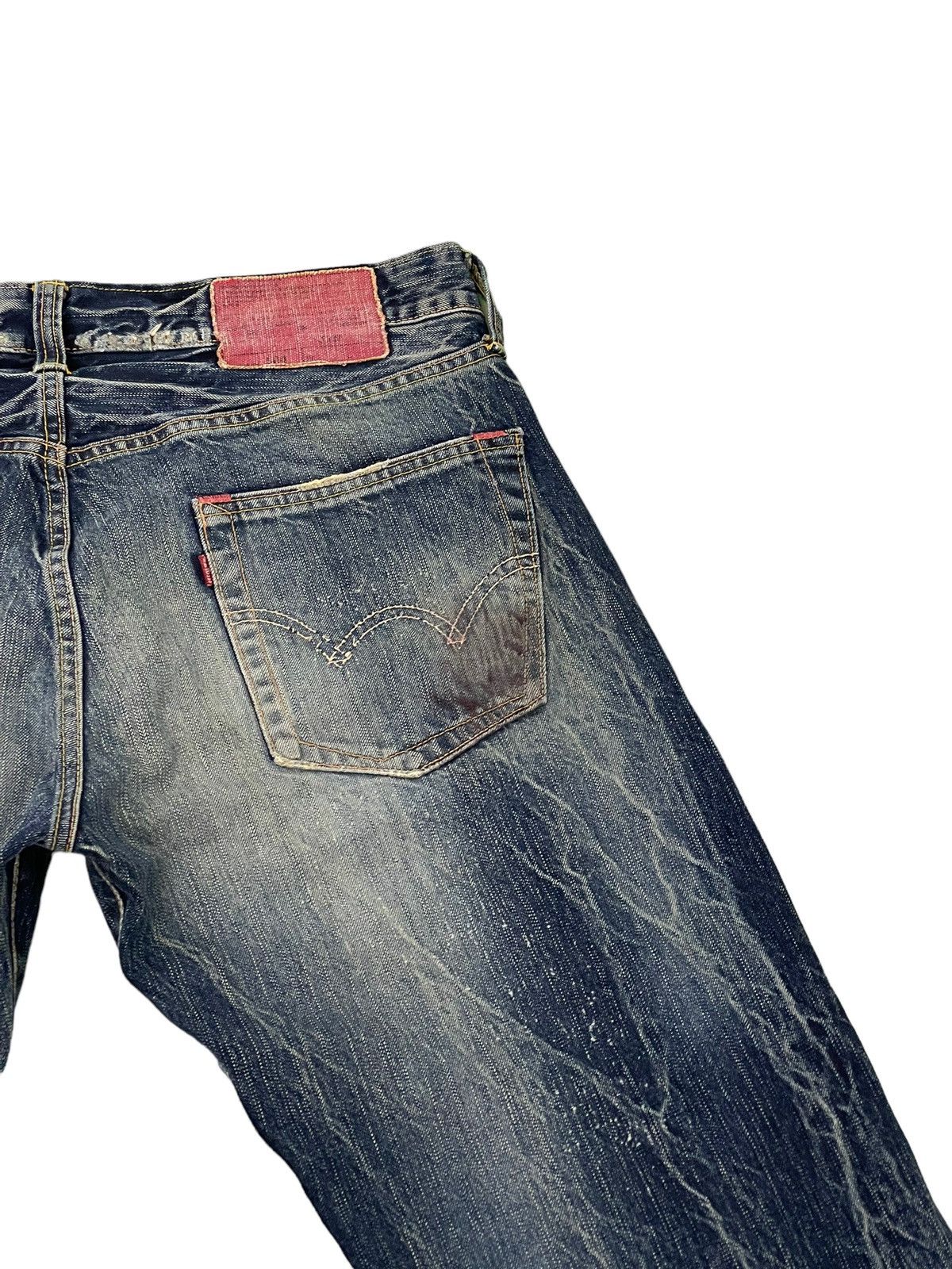 Edwin Distress Patchwork Edwin Japan Faded Acid Wash Loose 7🟦4 Size US 35 - 18 Thumbnail