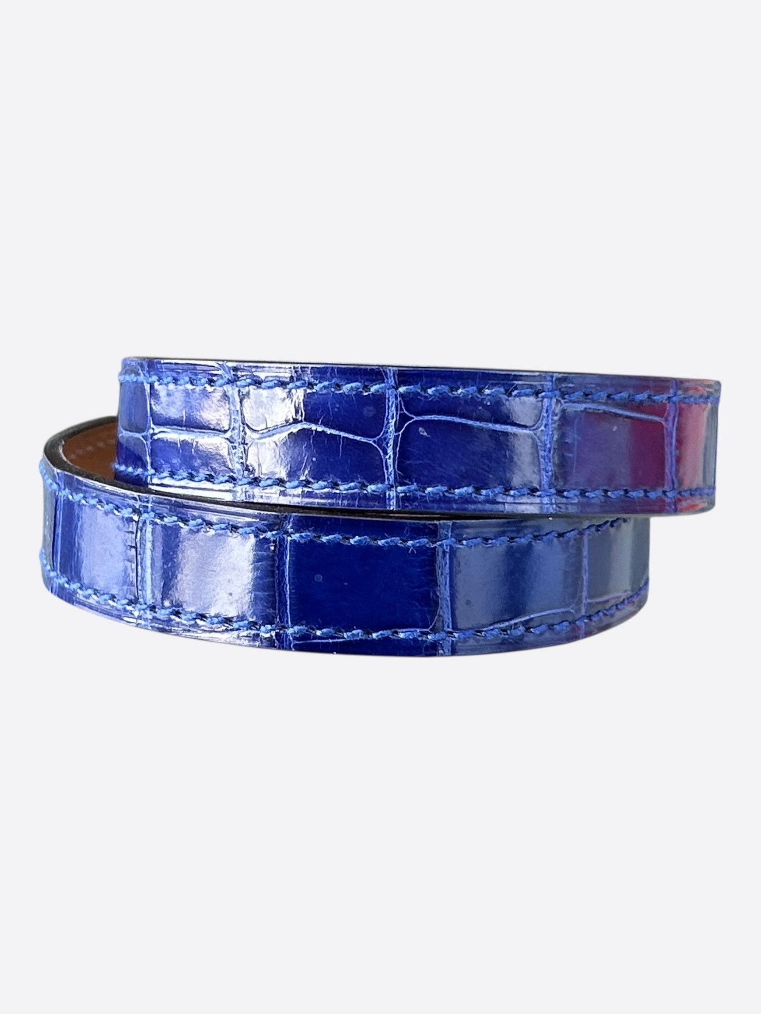 Hermes Blue Crocodile Palladium Hardware Kelly Double Tour Bracelet Size ONE SIZE - 2 Thumbnail
